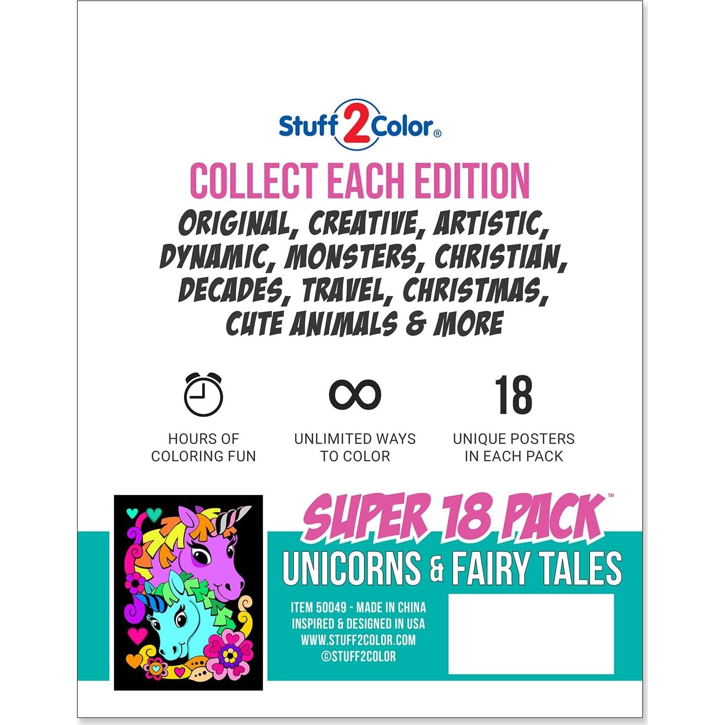 Pack de 18 Pósters de Colorear Difusos Stuff2Color - Fantasía