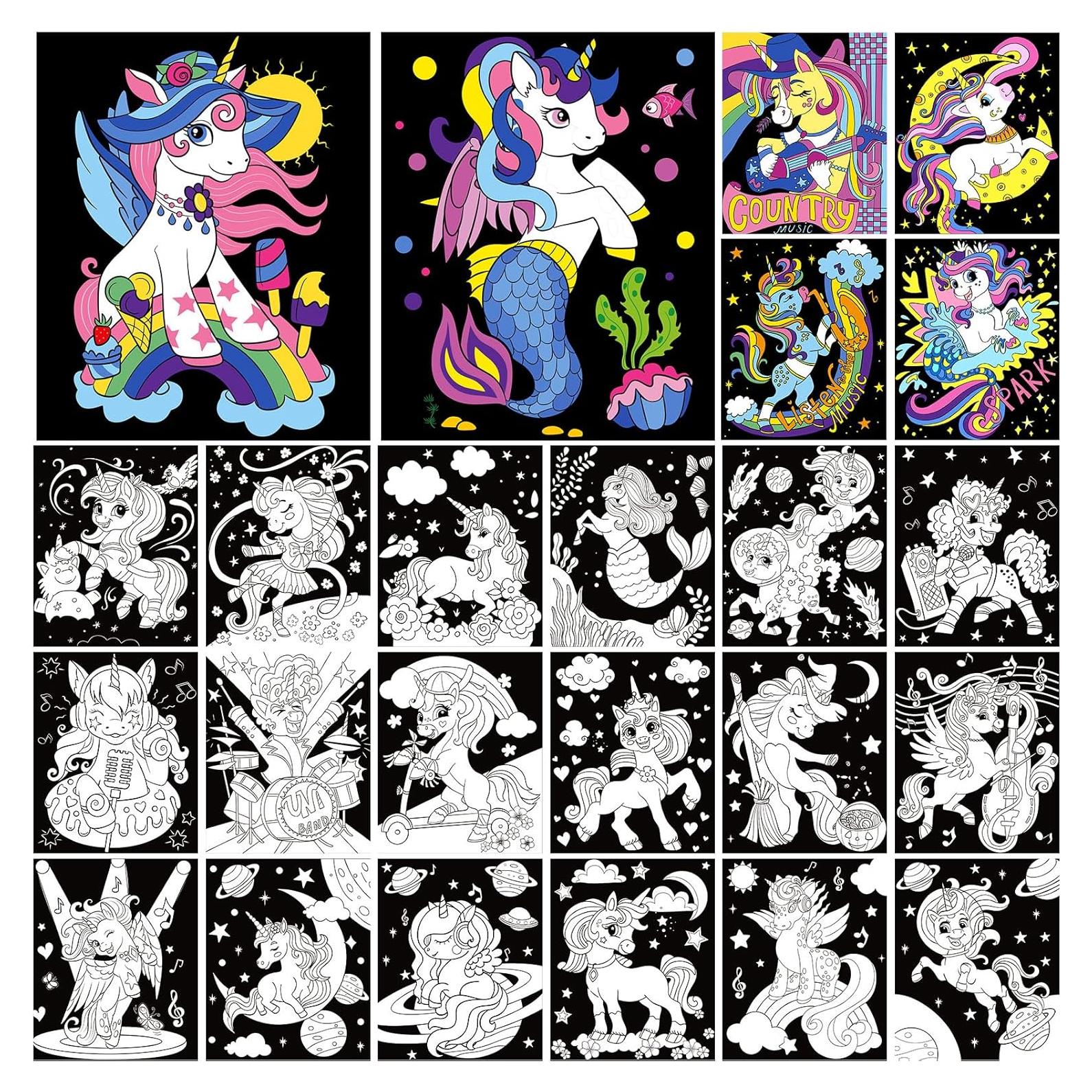 Pósters de Colorear de Terciopelo Zhanmai - 24 Unidades Unicornio