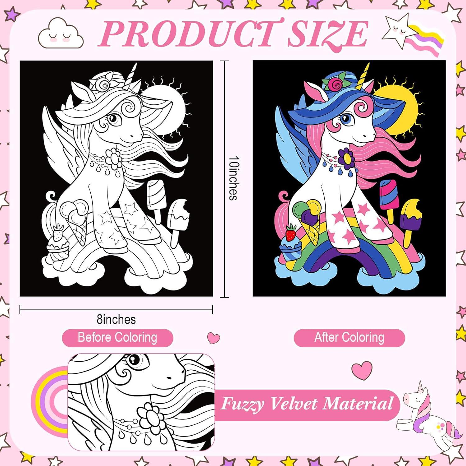 Pósters de Colorear de Terciopelo Zhanmai - 24 Unidades Unicornio