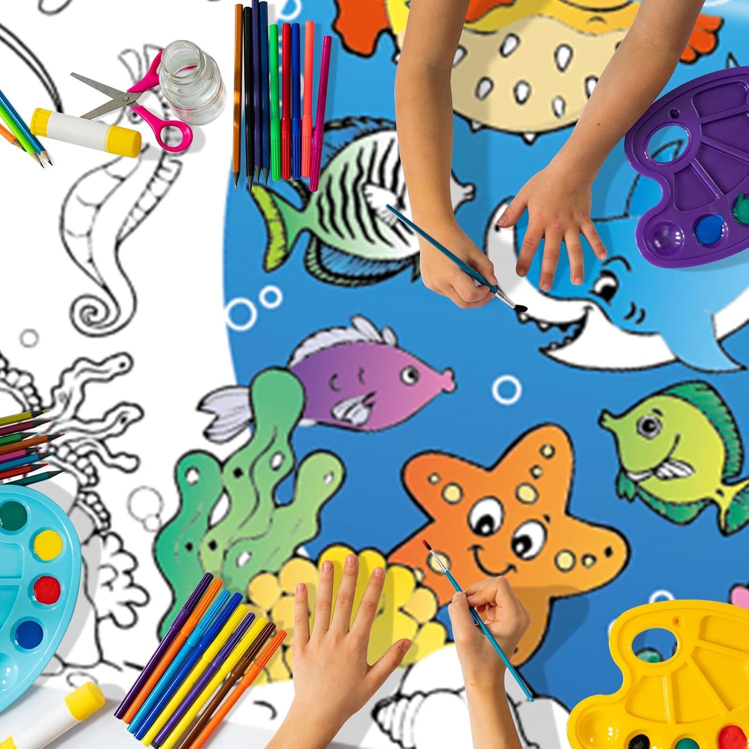 Mantel para Colorear LDFDRT Gigante 137x274 cm Animales Marinos