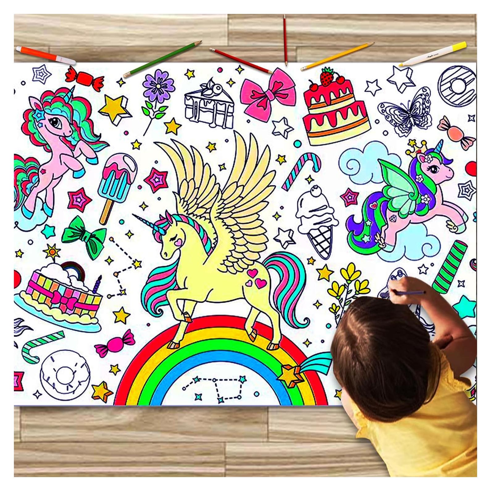 Mantel para Colorear Unicornio JUNQIU 182x79 cm para Cumpleaños