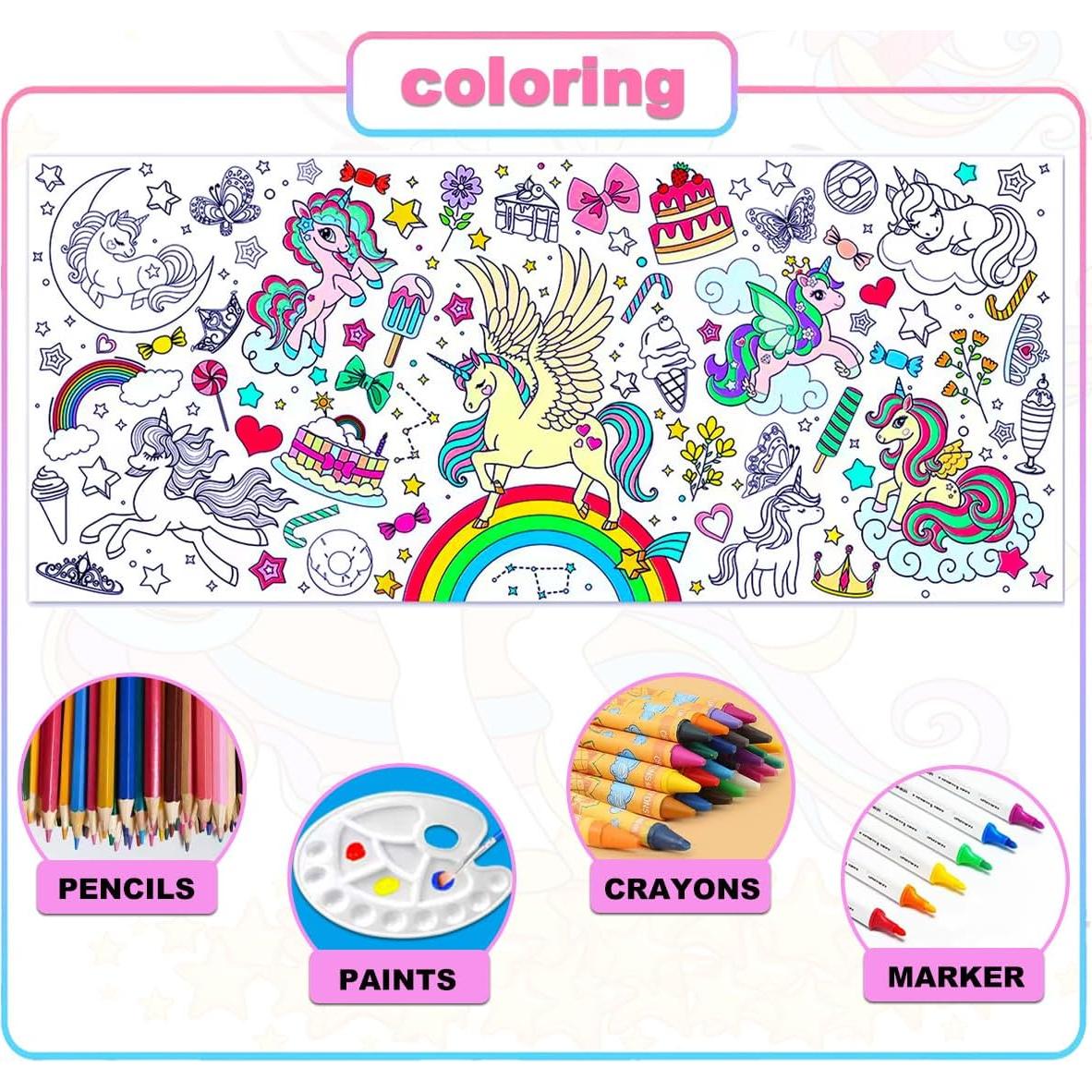 Mantel para Colorear Unicornio JUNQIU 182x79 cm para Cumpleaños