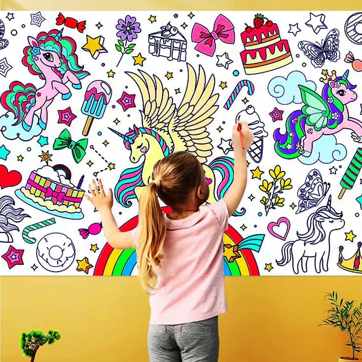 Mantel para Colorear Unicornio JUNQIU 182x79 cm para Cumpleaños