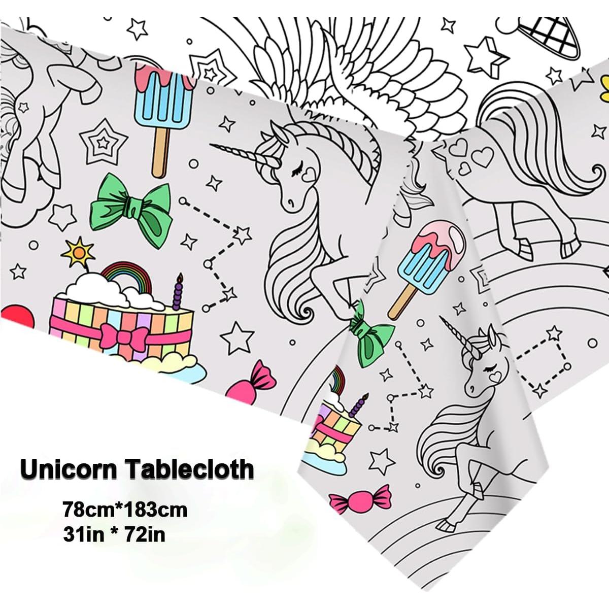 Mantel para Colorear Unicornio JUNQIU 182x79 cm para Cumpleaños