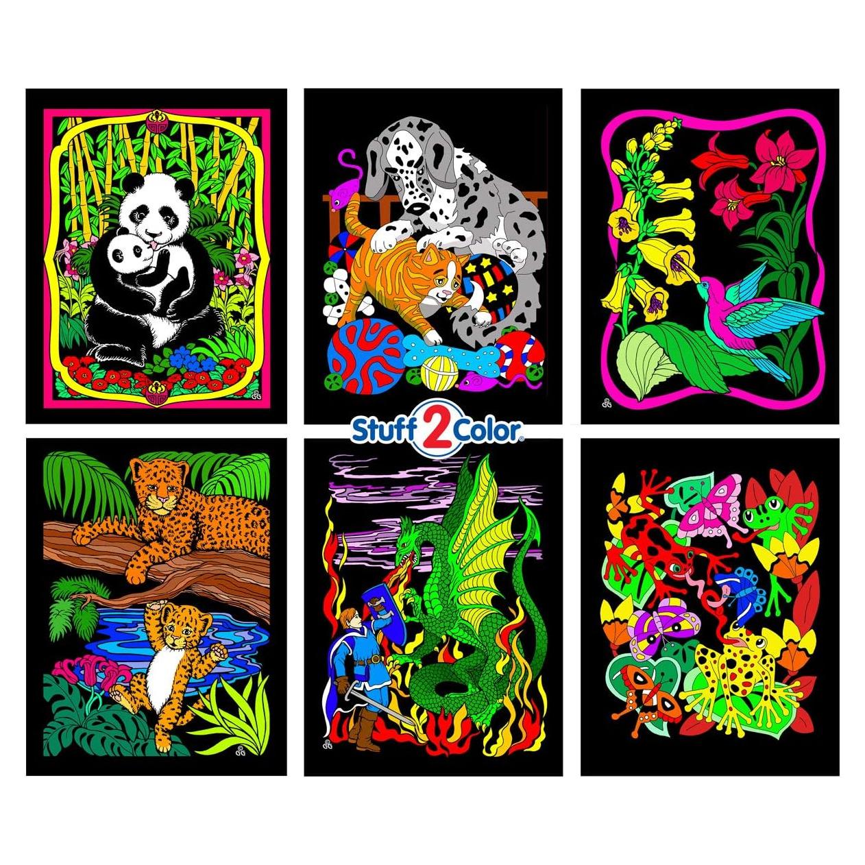 Paquete de 6 Pósters de Colorear Stuff2Color - Terciopelo Negro