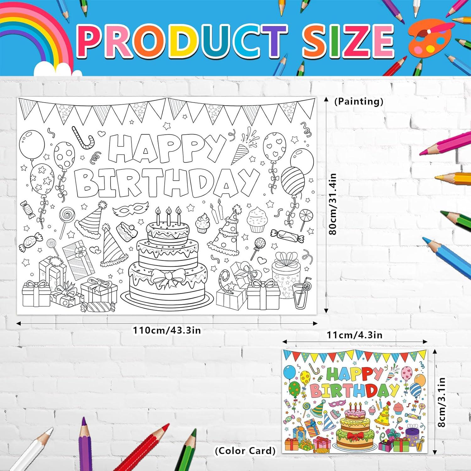 Póster Gigante de Colorear Cumpleaños Poqirzan 110x80cm