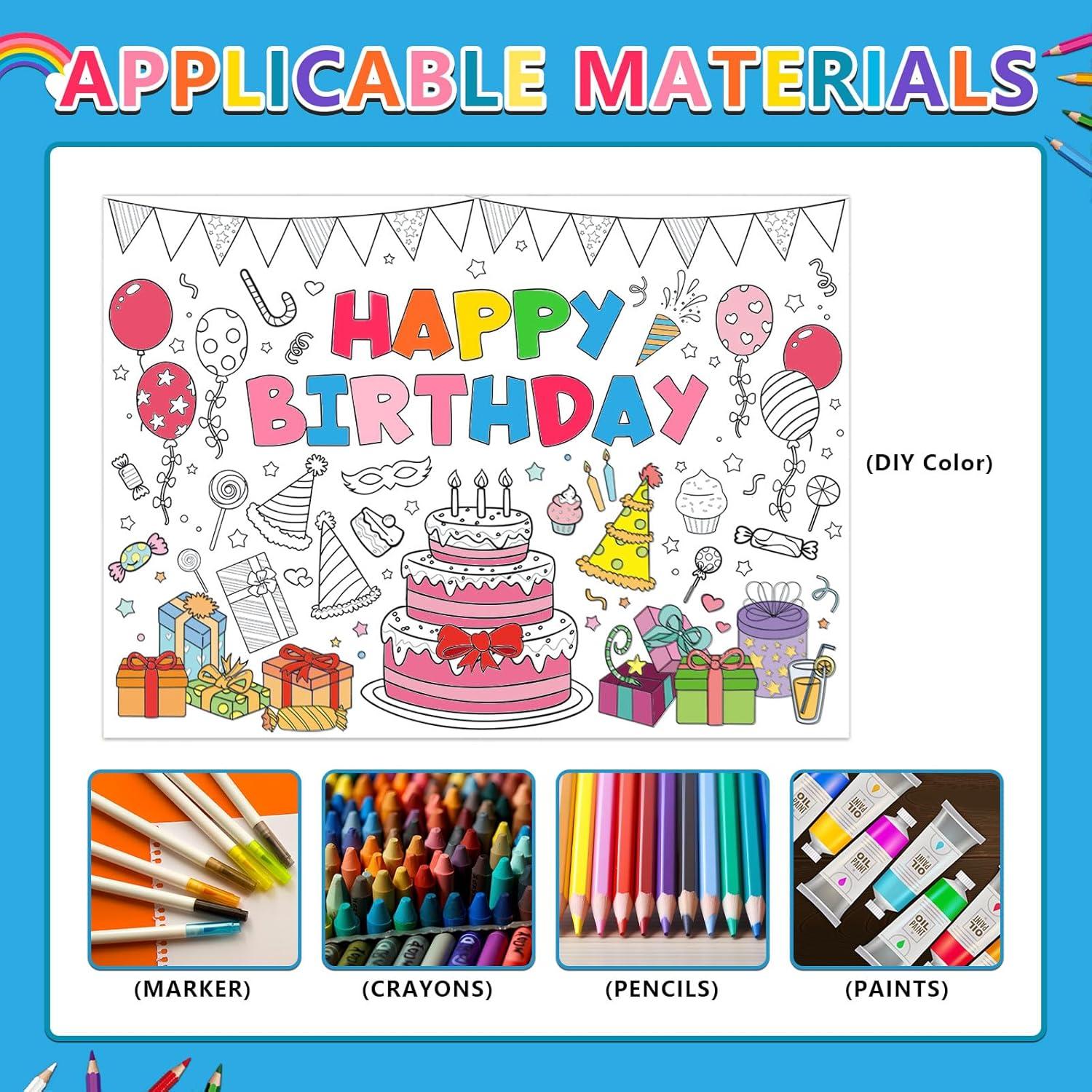 Póster Gigante de Colorear Cumpleaños Poqirzan 110x80cm