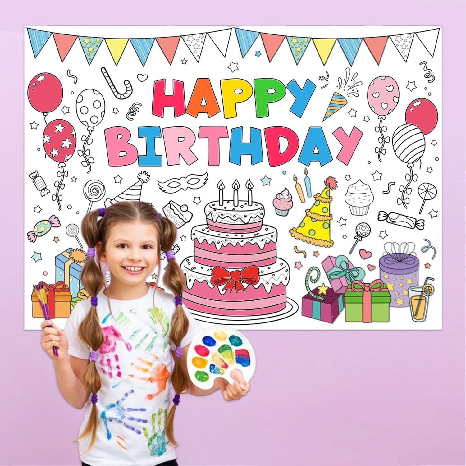 Póster Gigante de Colorear Cumpleaños Poqirzan 110x80cm