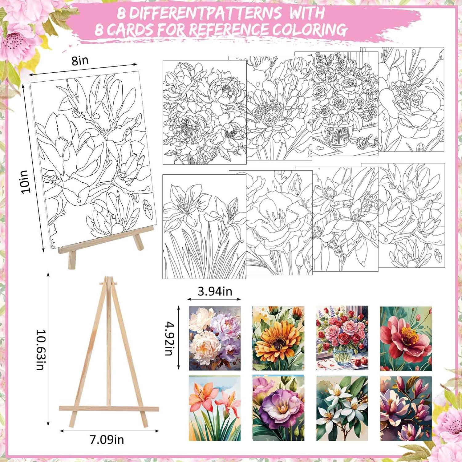 Kit de Pintura Tenceur 72 Piezas Lienzos Pre Dibujados Flores