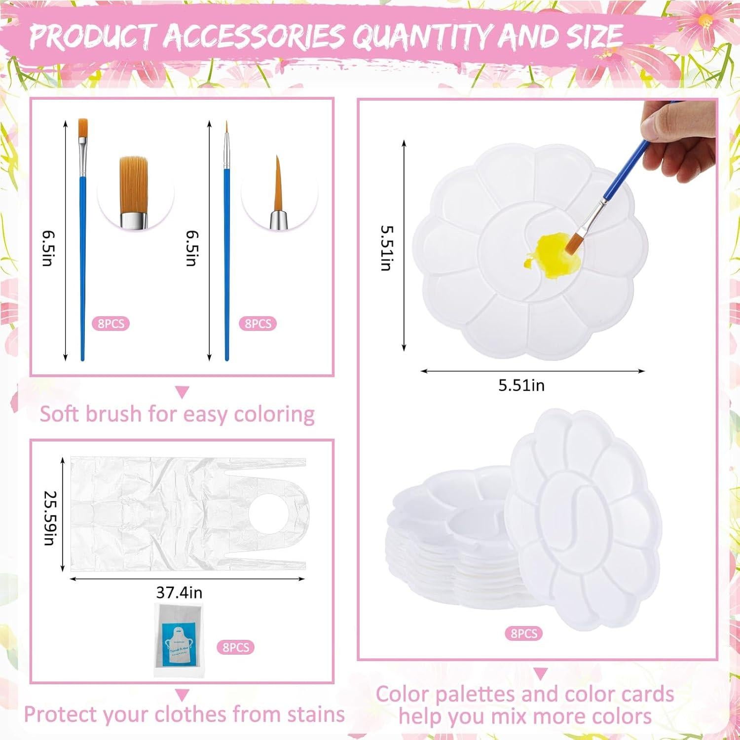 Kit de Pintura Tenceur 72 Piezas Lienzos Pre Dibujados Flores