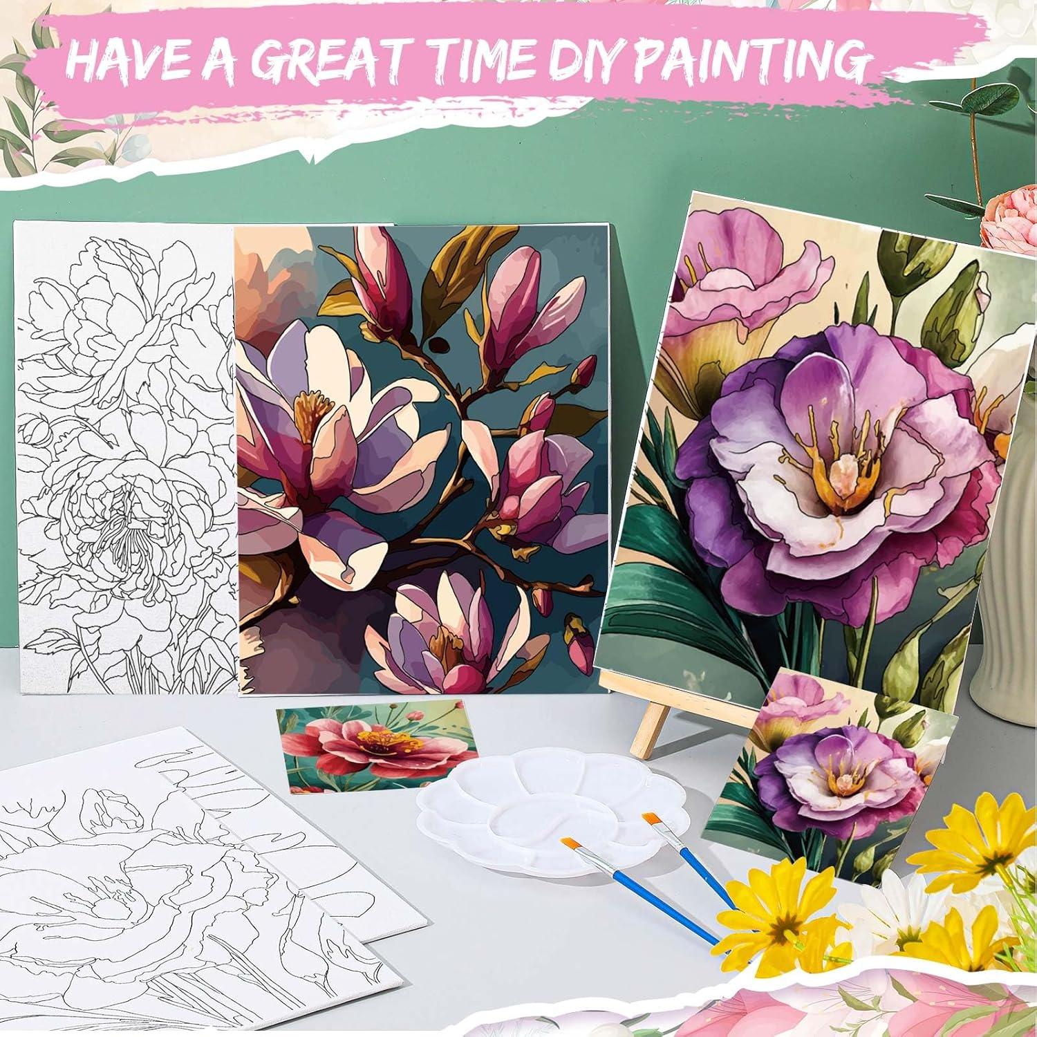 Kit de Pintura Tenceur 72 Piezas Lienzos Pre Dibujados Flores