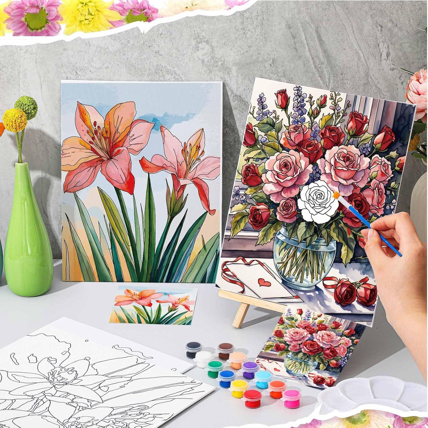 Kit de Pintura Tenceur 72 Piezas Lienzos Pre Dibujados Flores