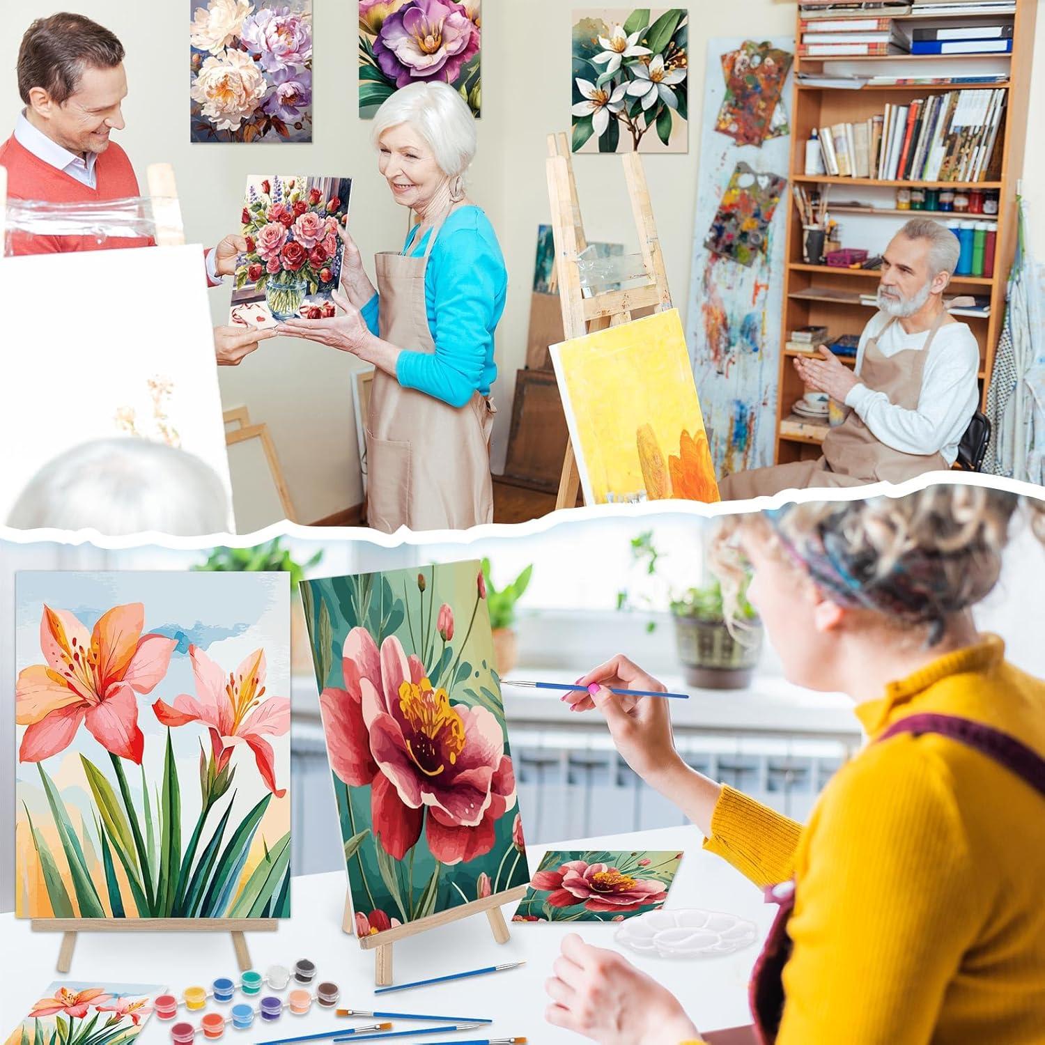 Kit de Pintura Tenceur 72 Piezas Lienzos Pre Dibujados Flores