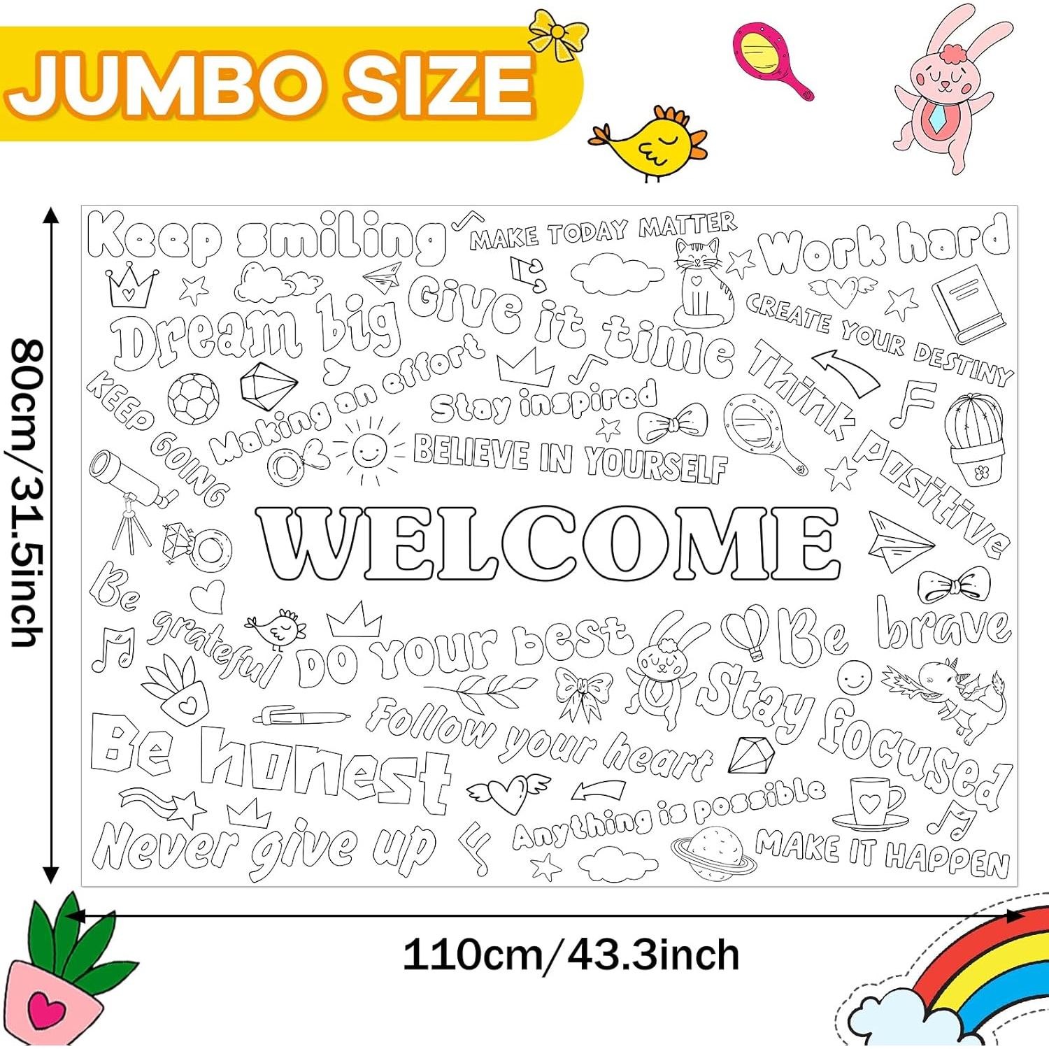 Positive Affirmations Coloring Poster for Kids Giant Welcome Inspirational Coloring Poster Large Big Coloring Tablecloth Sheet Jumbo Coloring Page Book for Classroom Home Birthday Party Supplies Favor