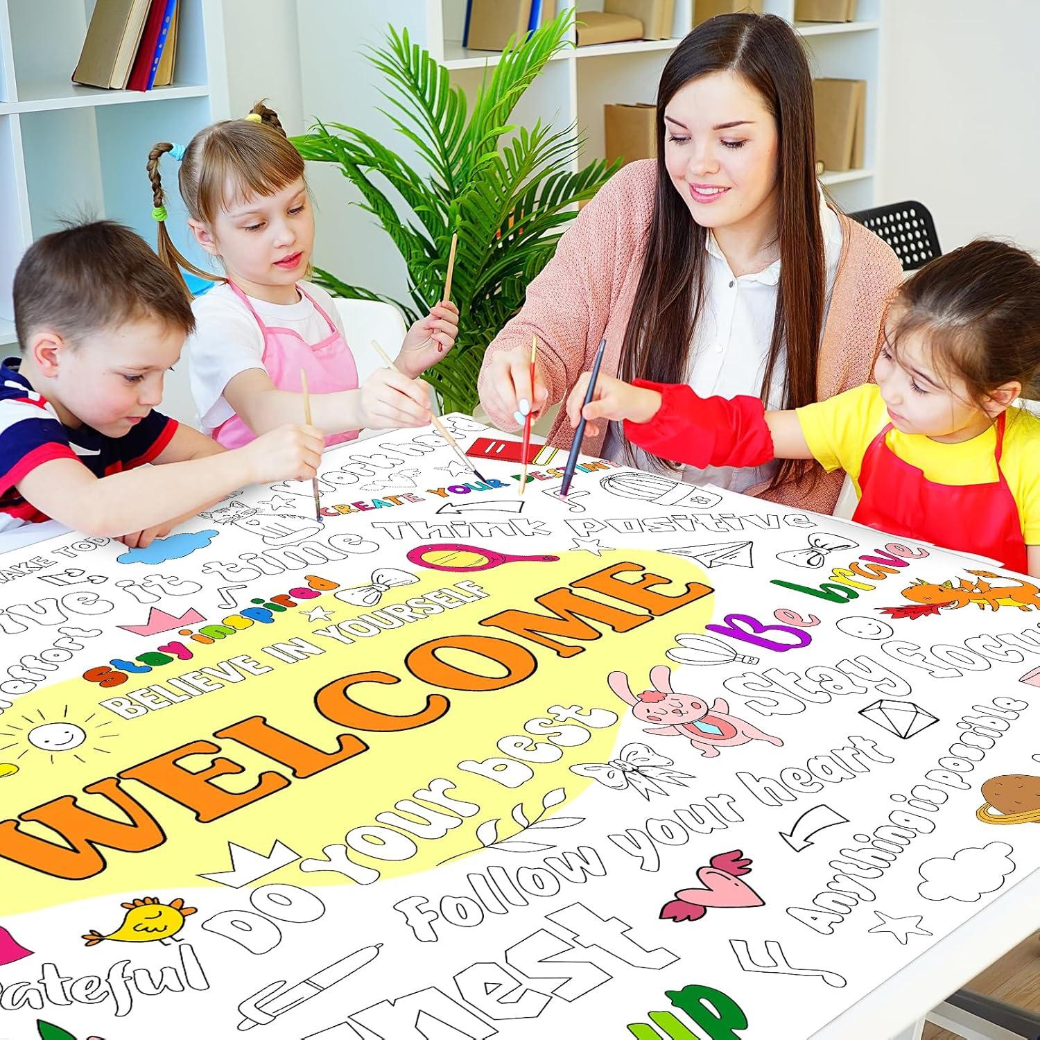 Positive Affirmations Coloring Poster for Kids Giant Welcome Inspirational Coloring Poster Large Big Coloring Tablecloth Sheet Jumbo Coloring Page Book for Classroom Home Birthday Party Supplies Favor