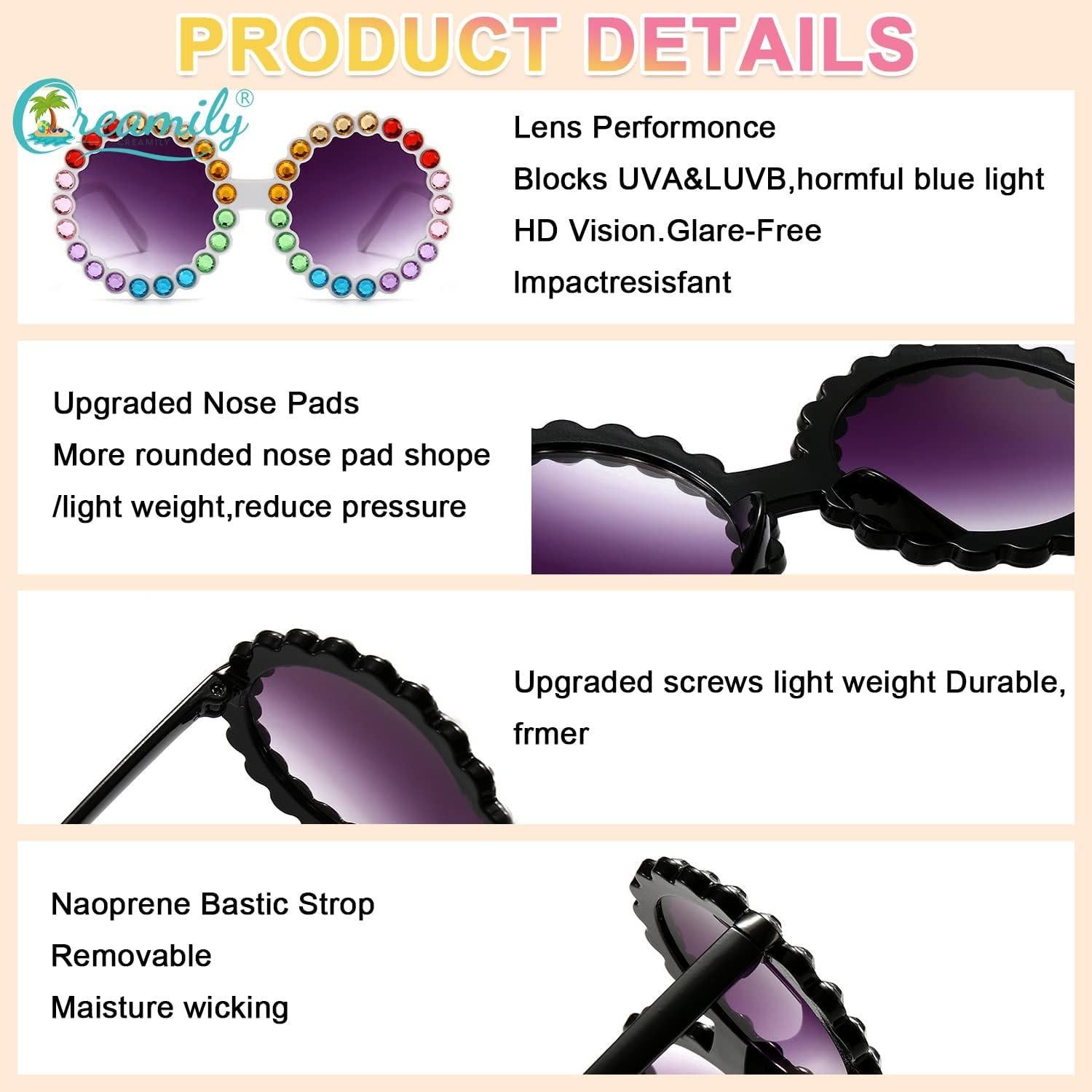 Gafas de sol redondas UV400 Creamily para niños con rhinestones