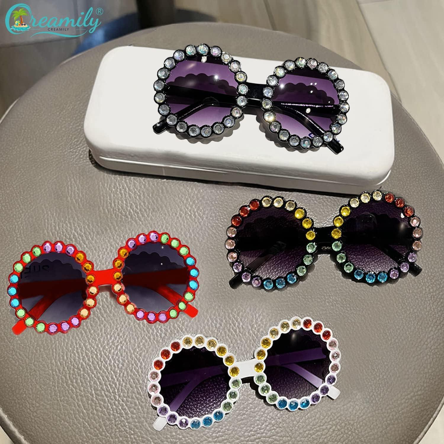 Gafas de sol redondas UV400 Creamily para niños con rhinestones