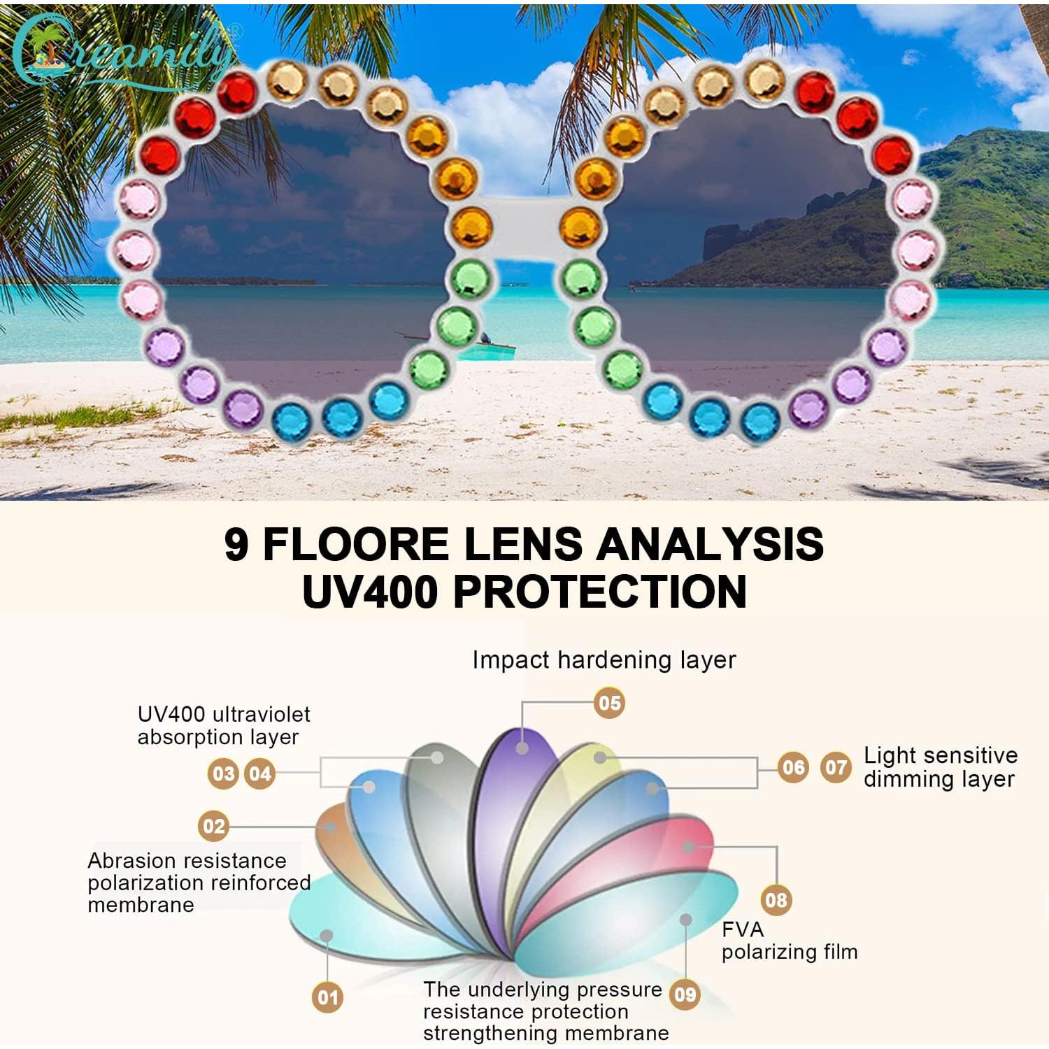 Gafas de sol redondas UV400 Creamily para niños con rhinestones