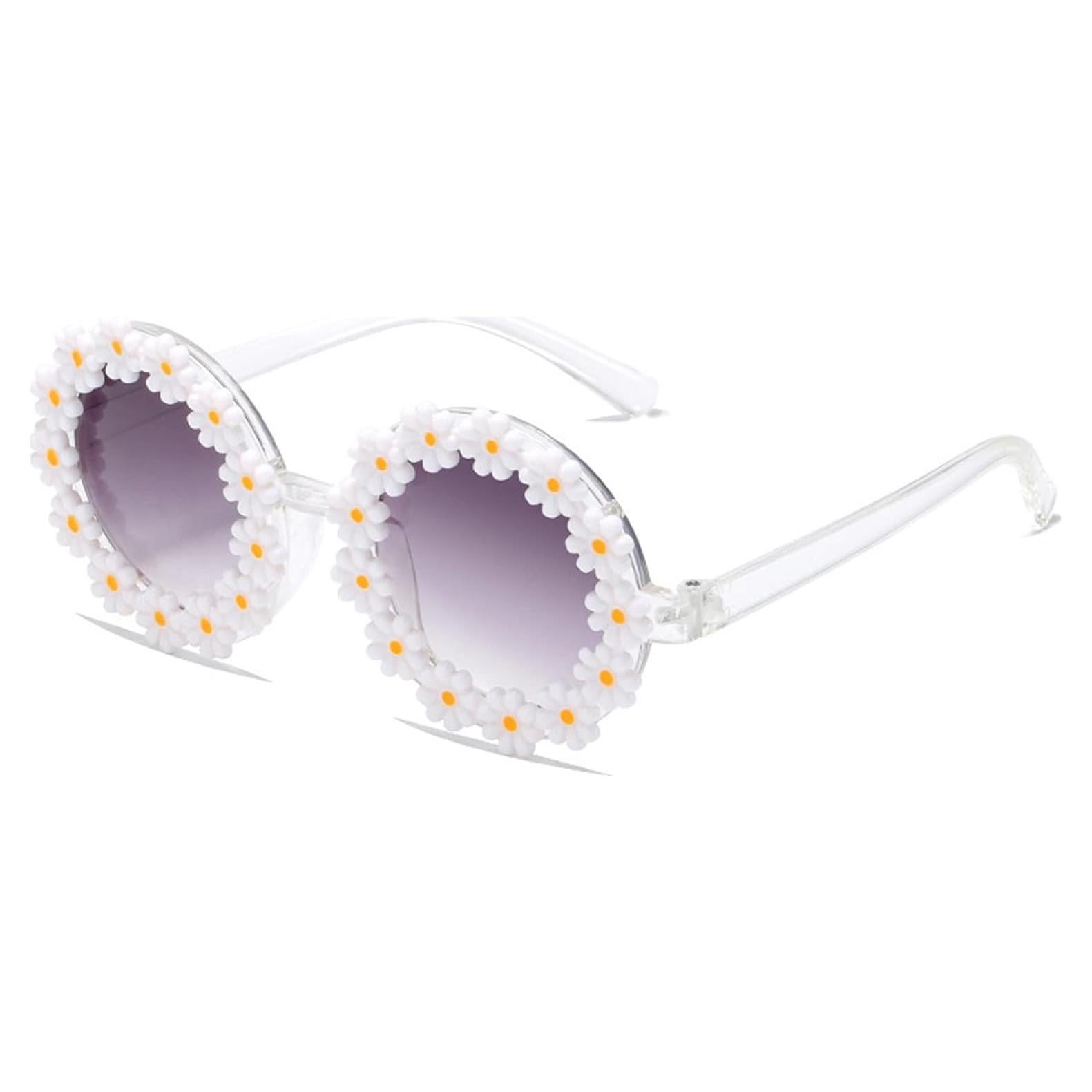 Gafas de sol redondas para niñas UV400 con flores - Blanco