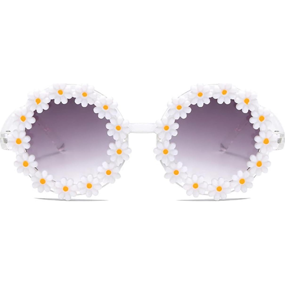 Gafas de sol redondas para niñas UV400 con flores - Blanco