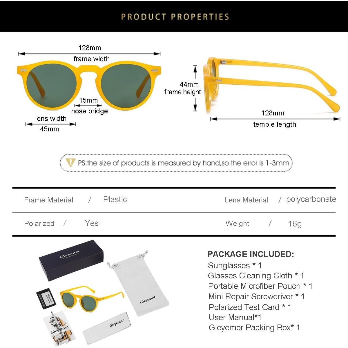 Gafas de Sol Polarizadas GLEYEMOR Niños 3-8 Años Redondas