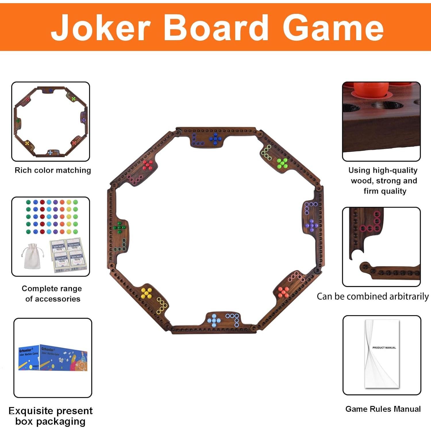 Juego de Mesa de Canicas y Jokers Grhonior para 2-8 Jugadores