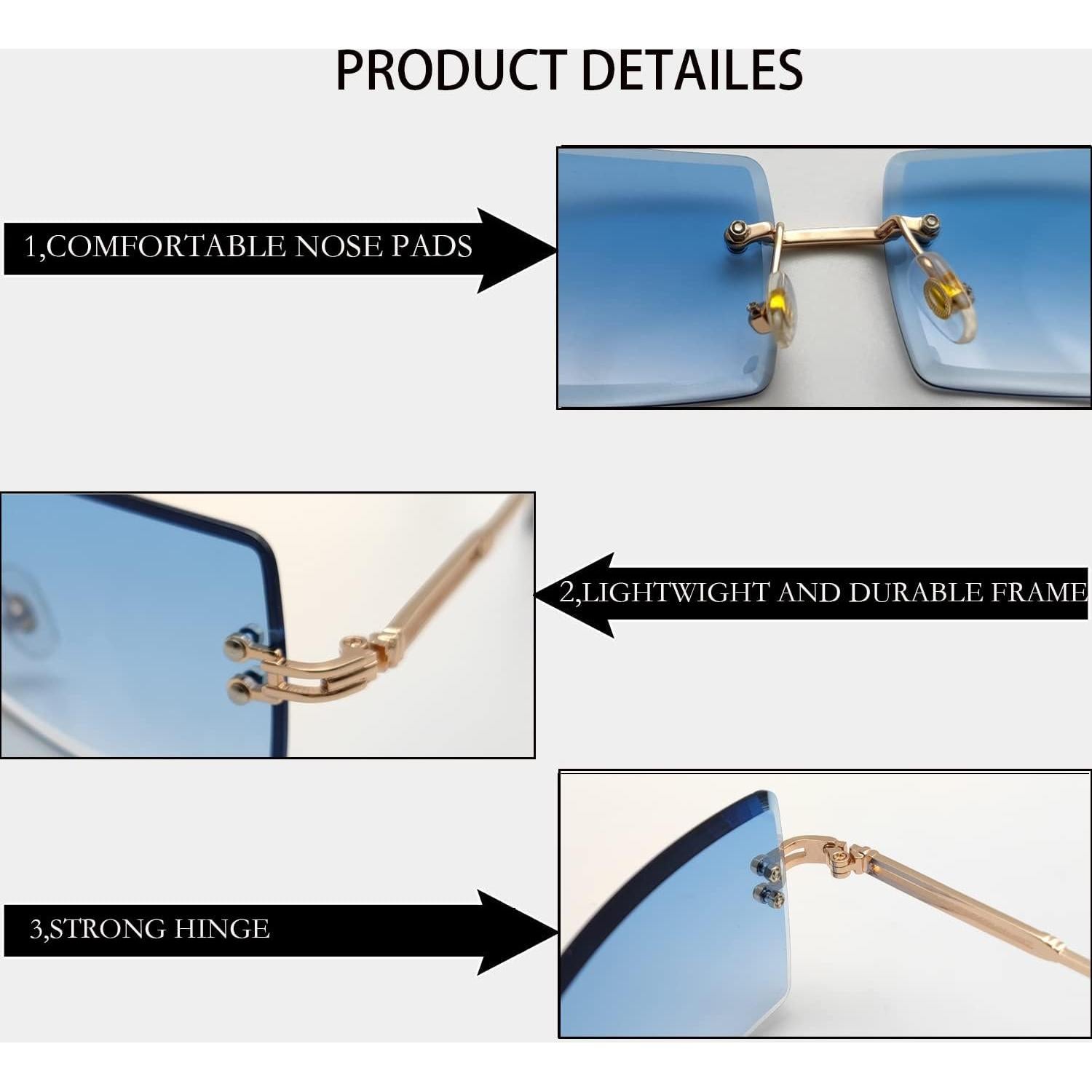 Gafas de sol rectangulares sin montura unisex retro 2025