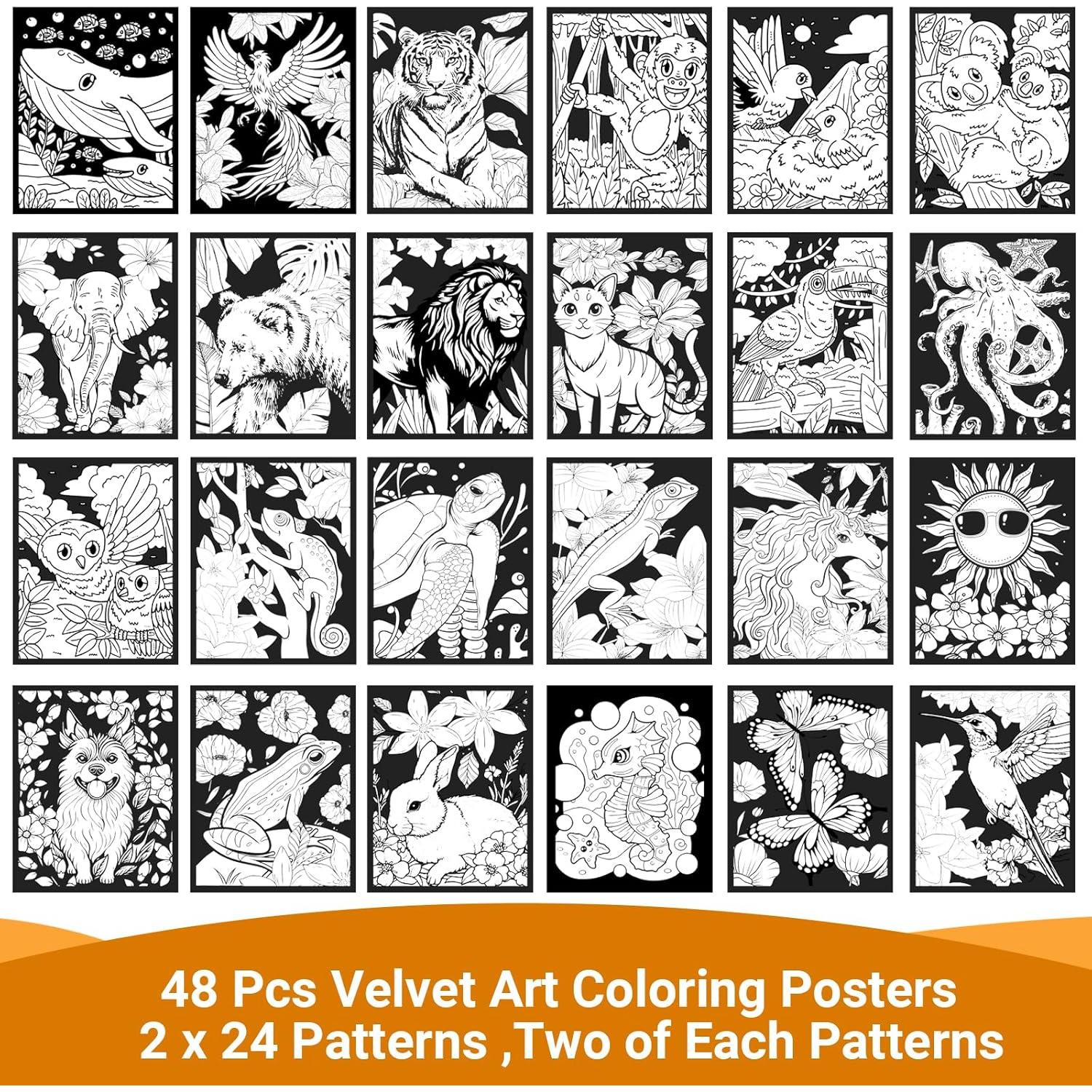 Pósters de Terciopelo para Colorear HOTPLACY - 48 Pcs Animales