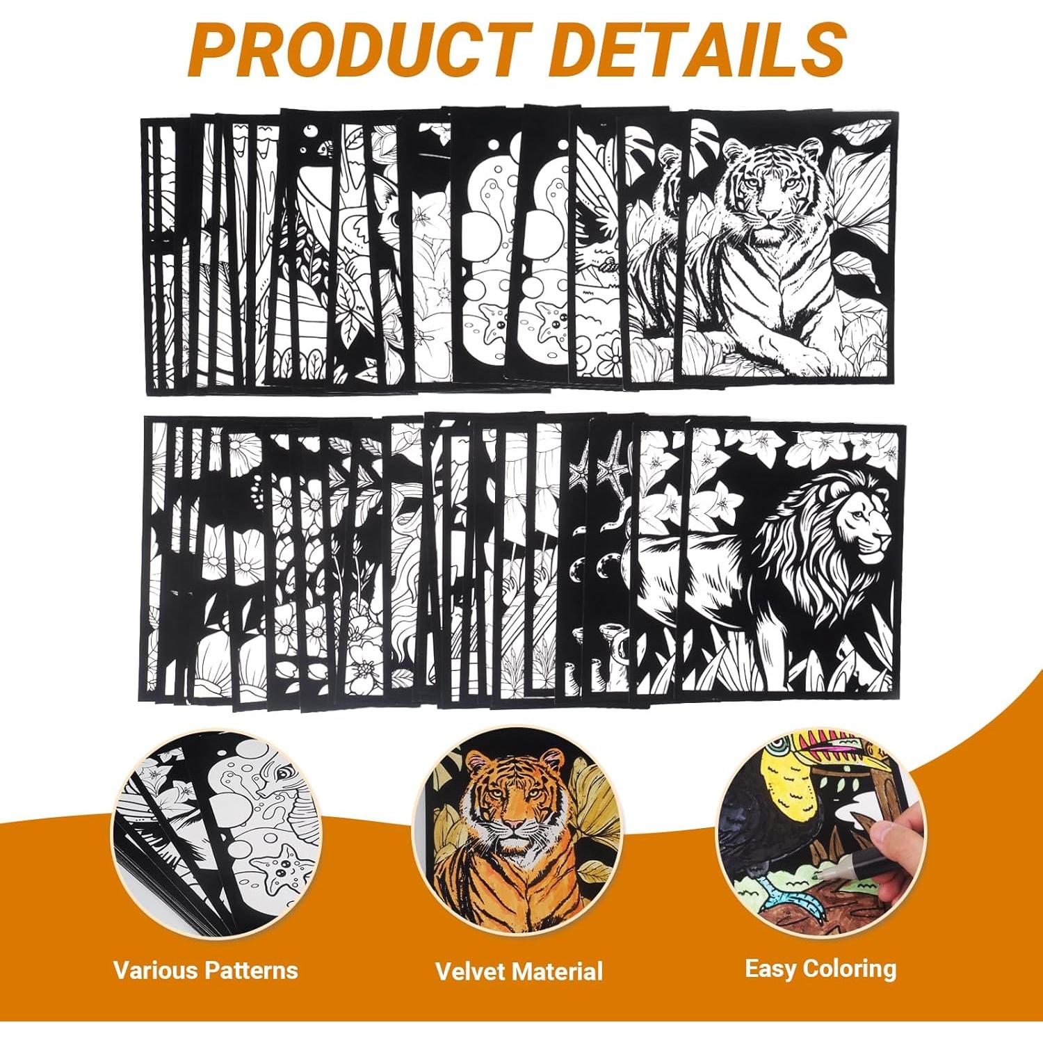 Pósters de Terciopelo para Colorear HOTPLACY - 48 Pcs Animales