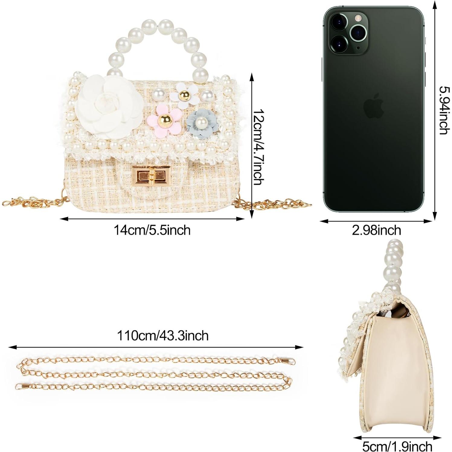 Bolso Cruzado Mini Forwe para Niñas con Flores y Perlas