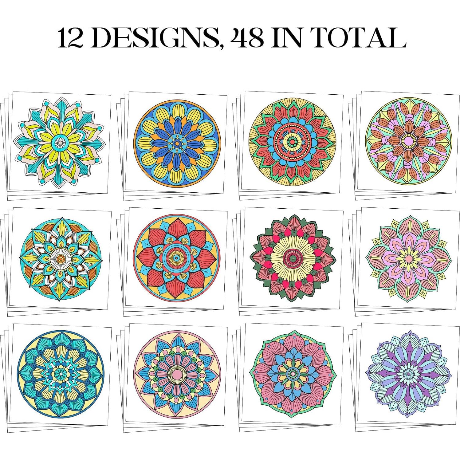 Hiwhy 48 Tarjetas para Colorear Mandala 25.4x25.4 cm Creativas