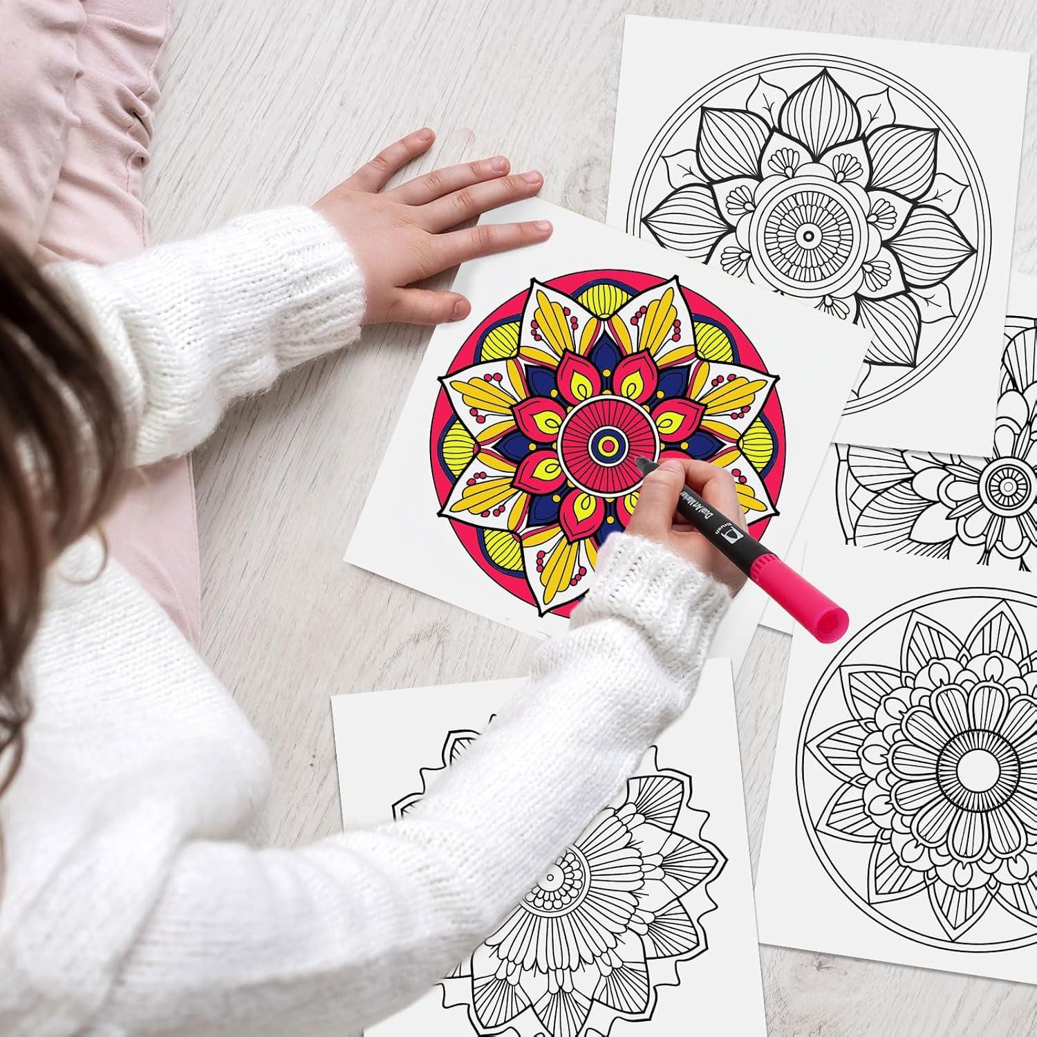 Hiwhy 48 Tarjetas para Colorear Mandala 25.4x25.4 cm Creativas