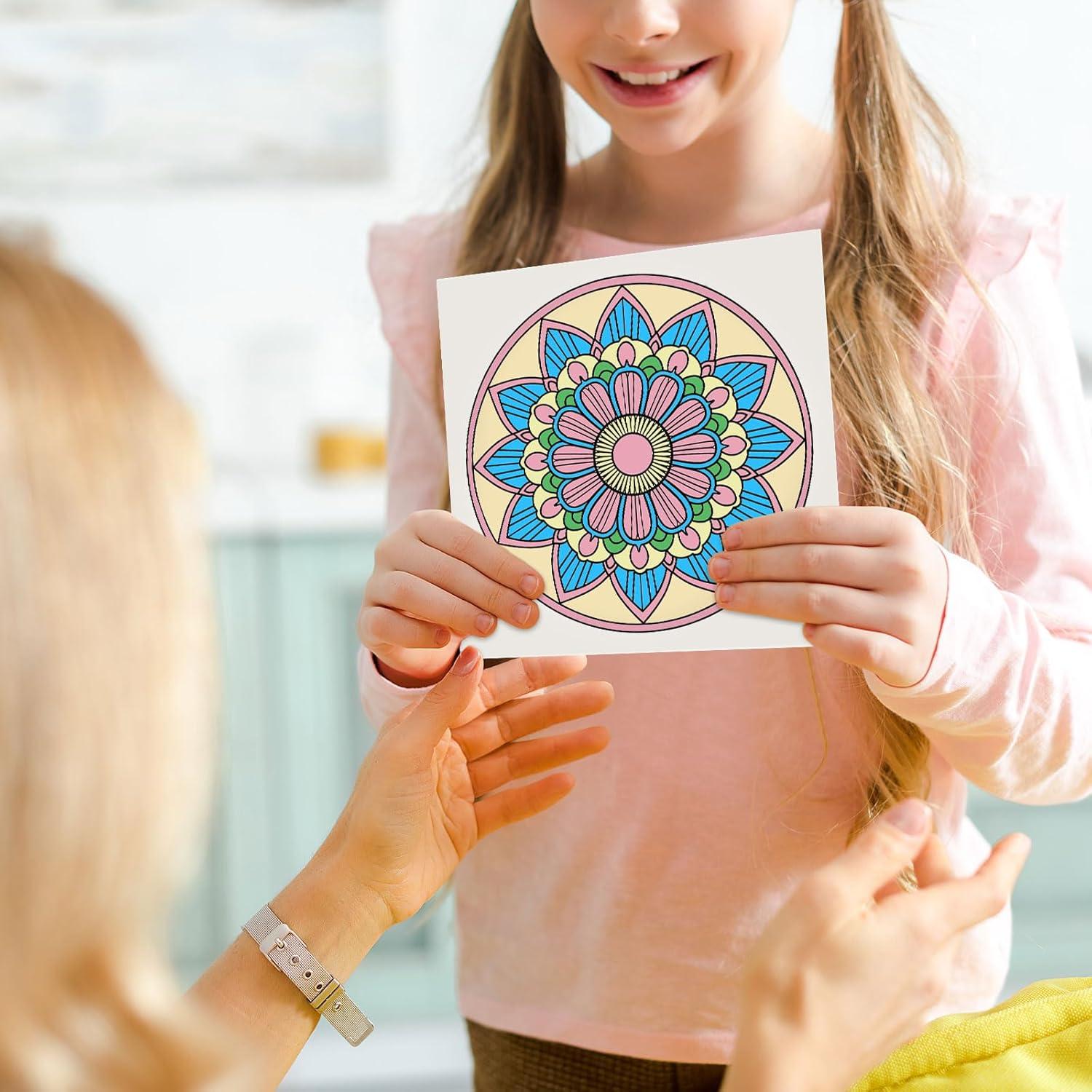 Hiwhy 48 Tarjetas para Colorear Mandala 25.4x25.4 cm Creativas