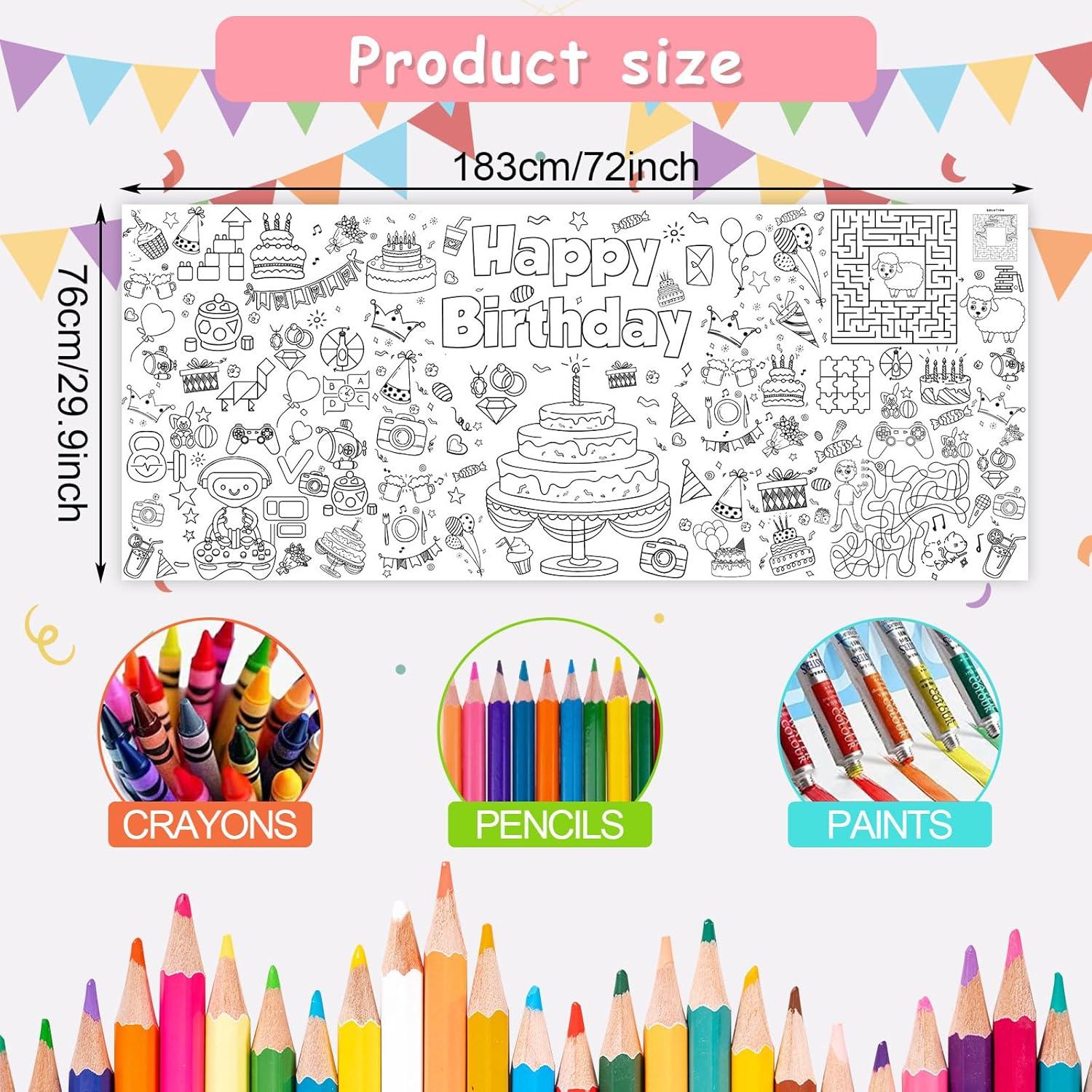 Mantel para Colorear JOFONY Feliz Cumpleaños 182.9x76.2 cm