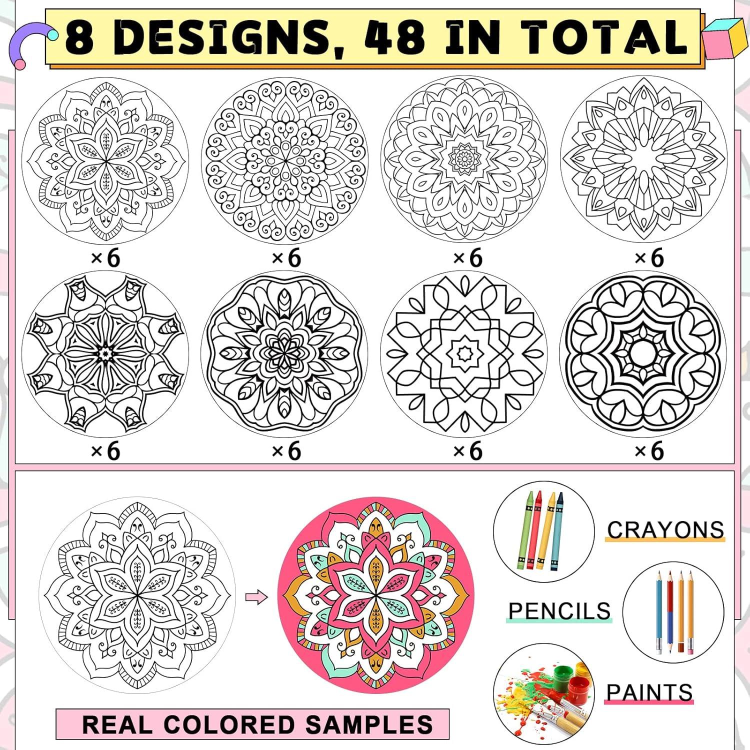 Tarjetas de Colorear Mandala Kinlop 48 Pcs 22 cm Alivio Estrés