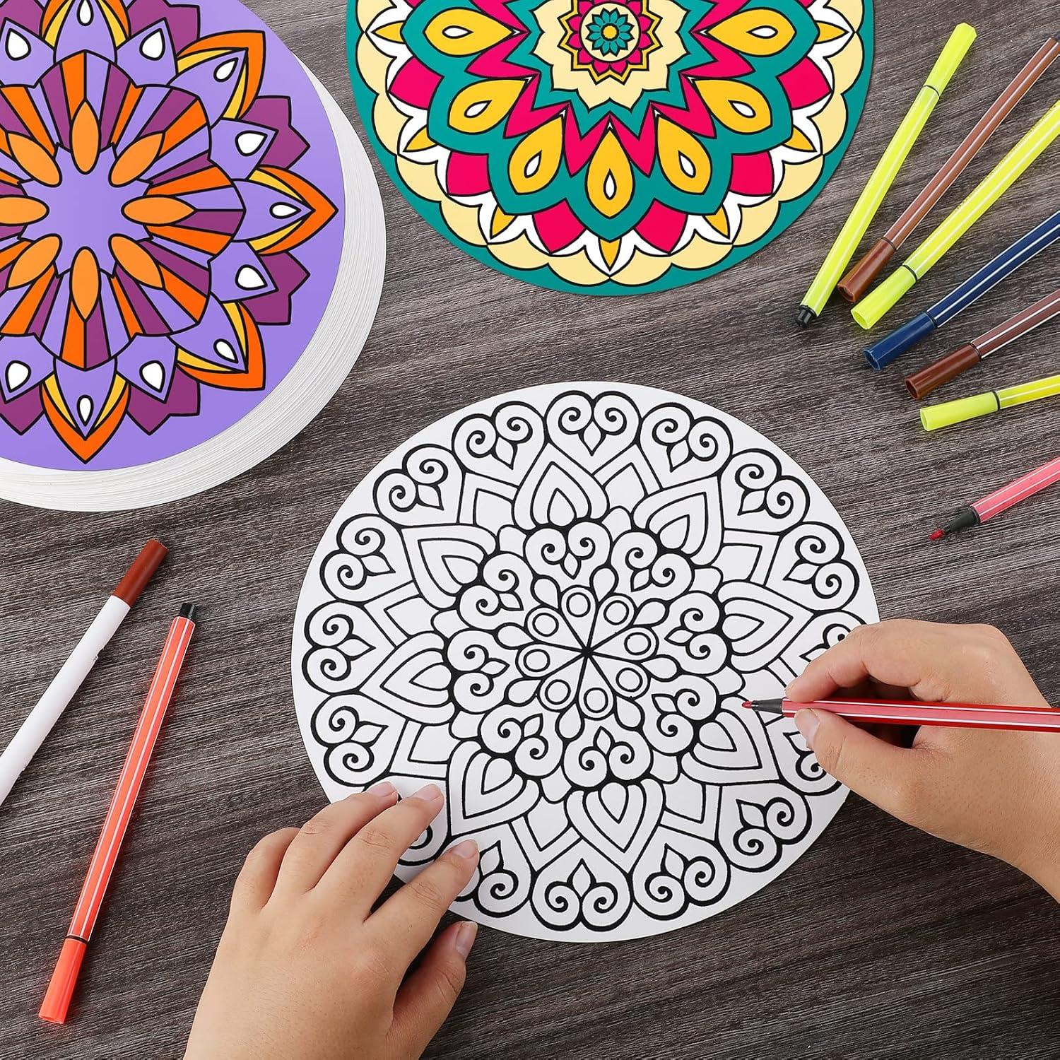 Tarjetas de Colorear Mandala Kinlop 48 Pcs 22 cm Alivio Estrés