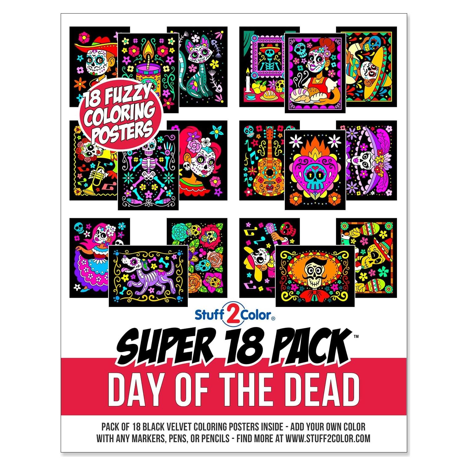 Pack de 18 Pósters de Colorear Terciopelo Día de Muertos