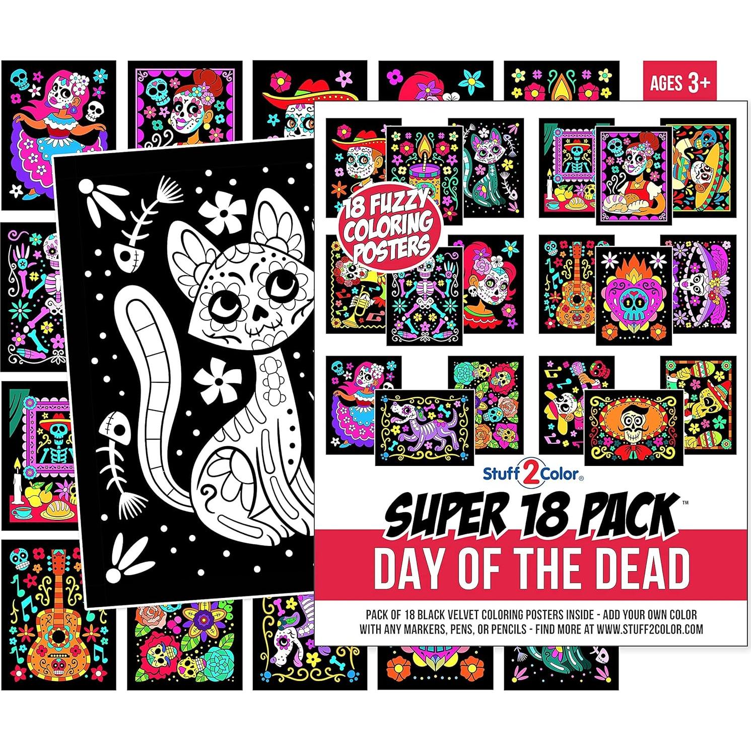 Pack de 18 Pósters de Colorear Terciopelo Día de Muertos