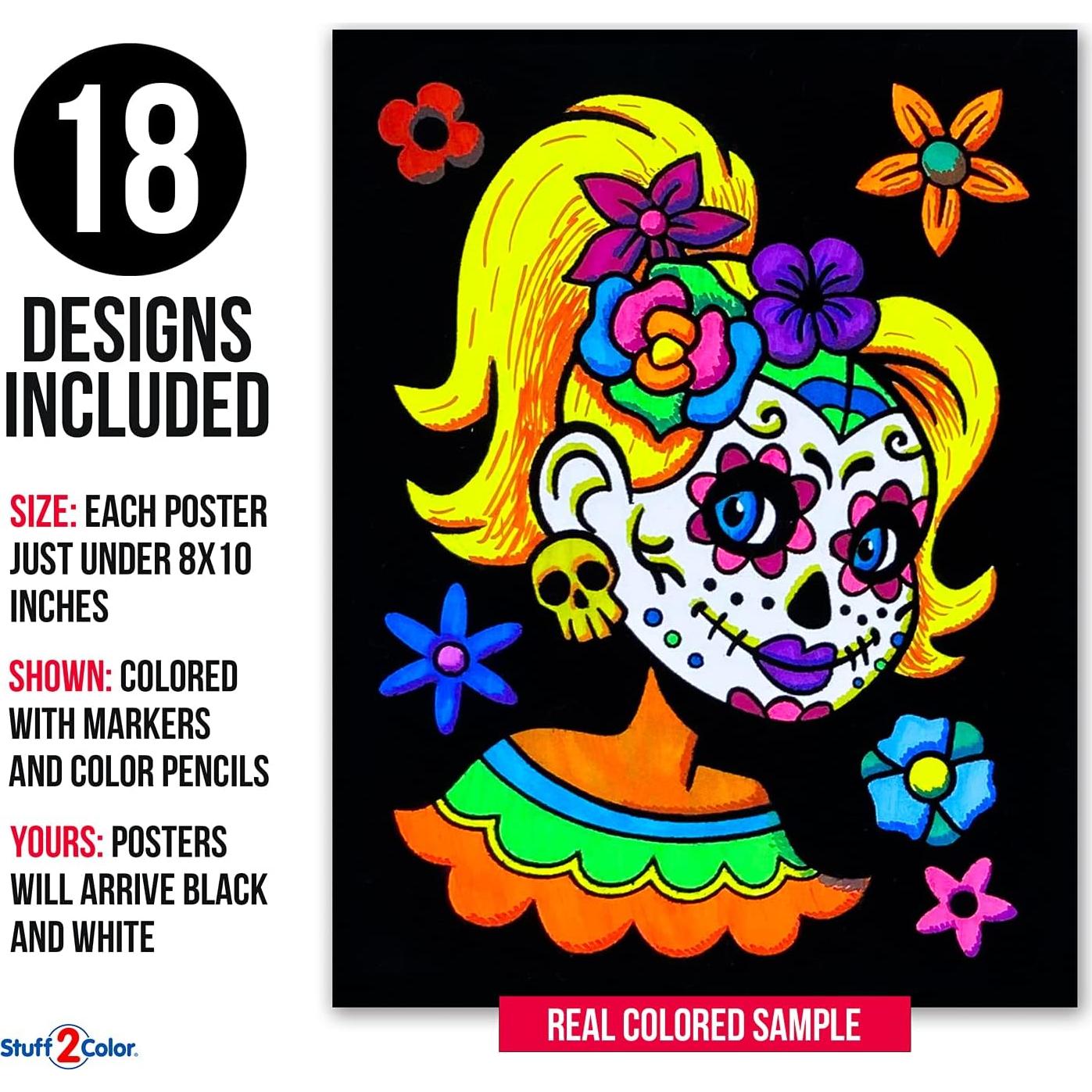 Pack de 18 Pósters de Colorear Terciopelo Día de Muertos