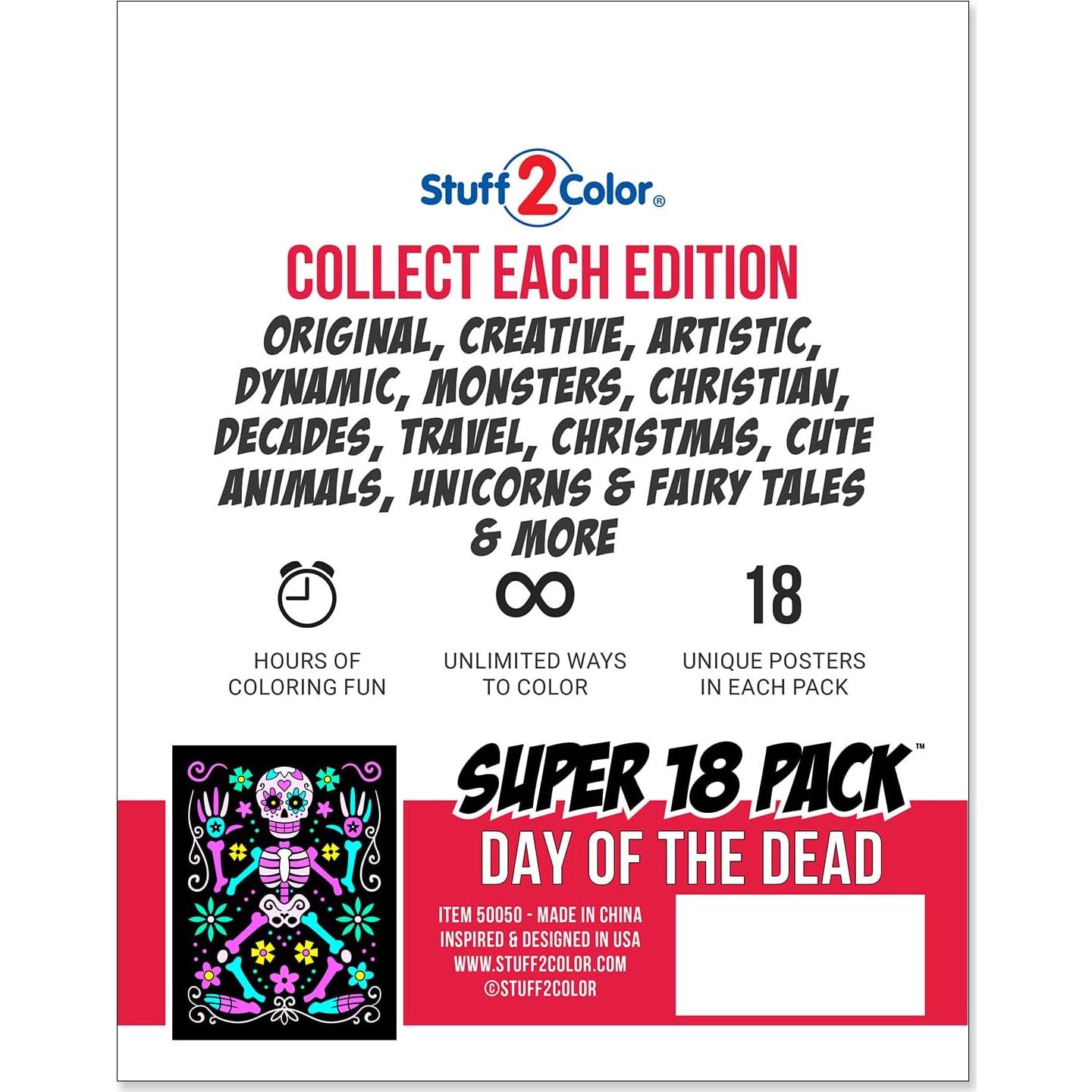 Pack de 18 Pósters de Colorear Terciopelo Día de Muertos