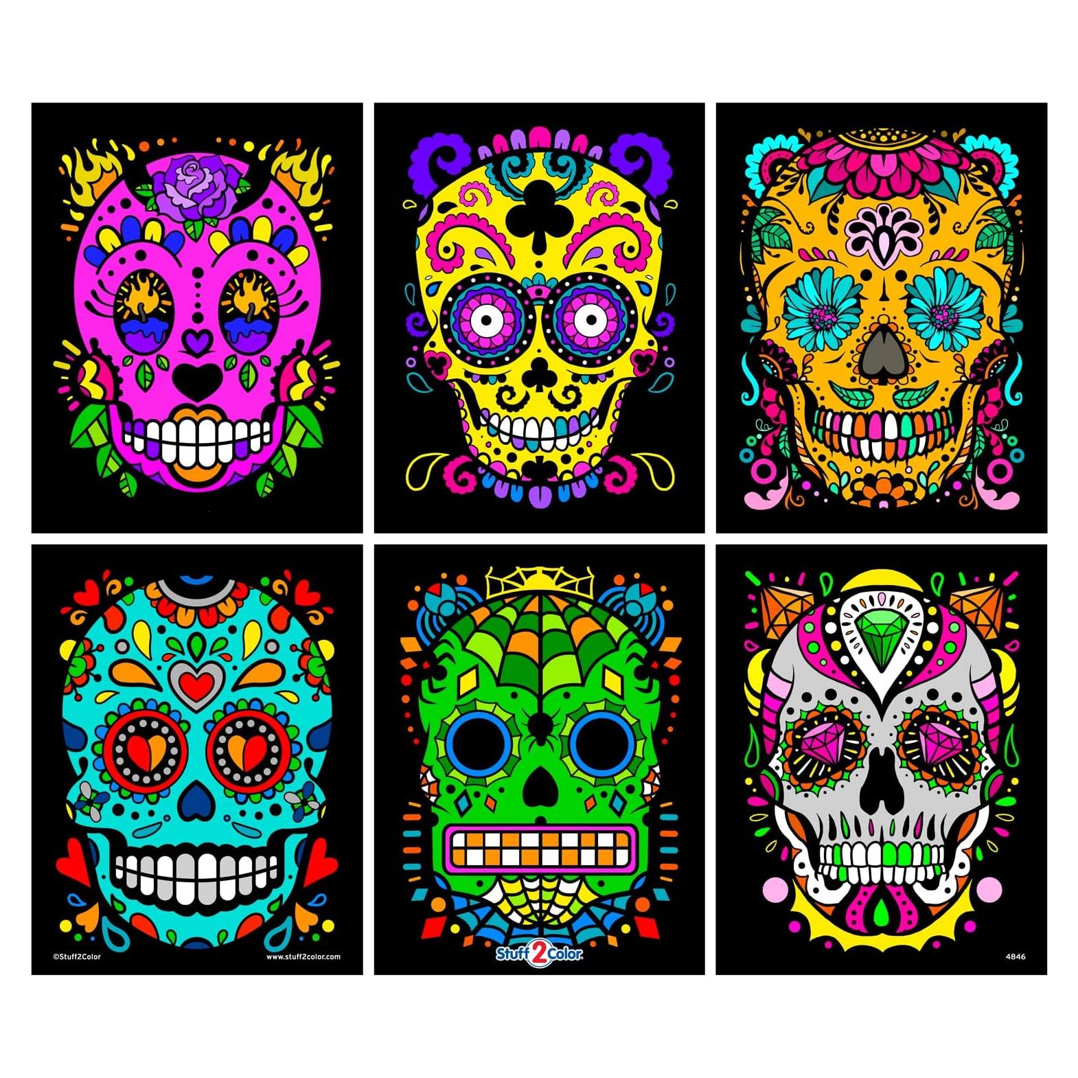 Pósteres de Colorear de Calaveras de Azúcar Stuff2Color - 6 Unidades