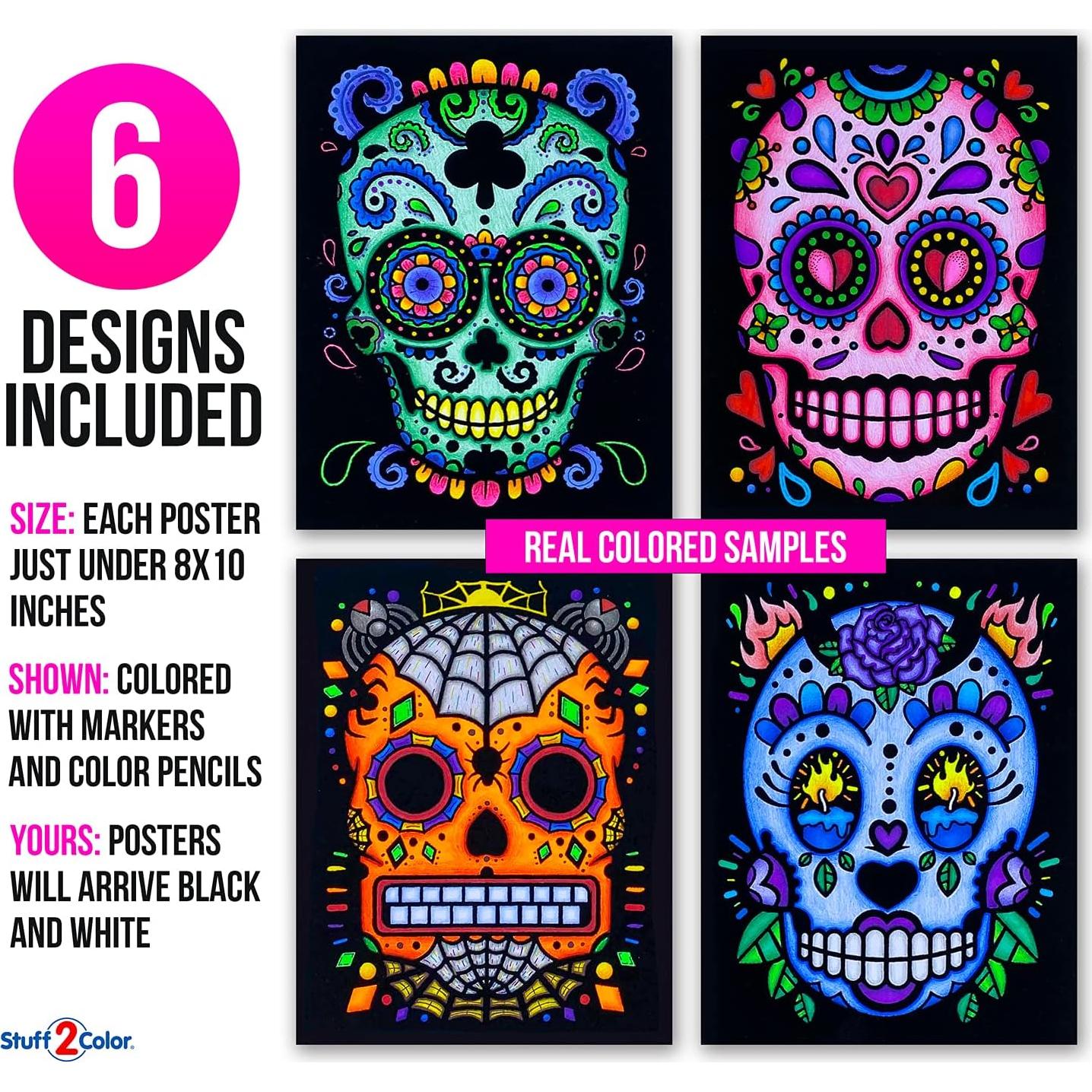 Pósteres de Colorear de Calaveras de Azúcar Stuff2Color - 6 Unidades