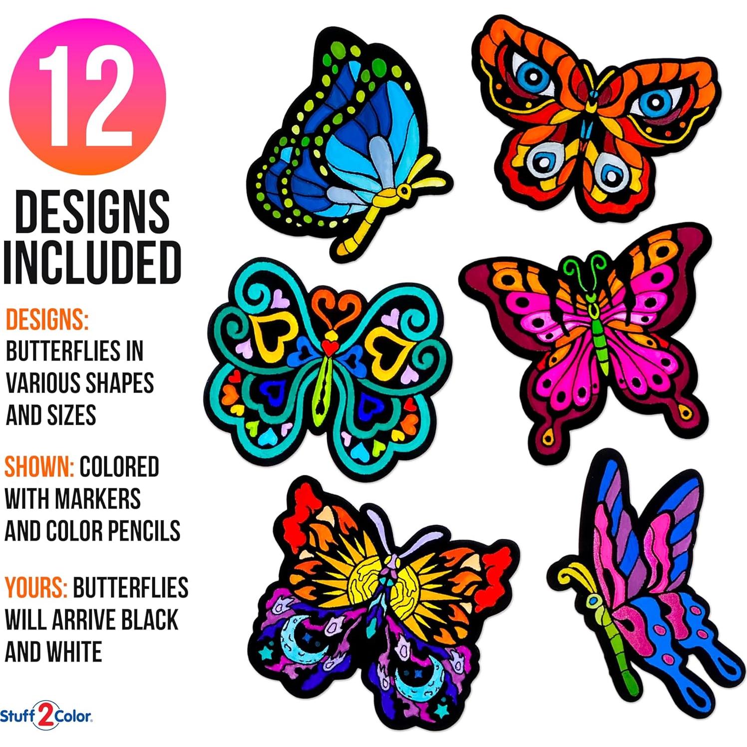 Paquete de 12 Mariposas de Terciopelo Colorables Stuff2Color