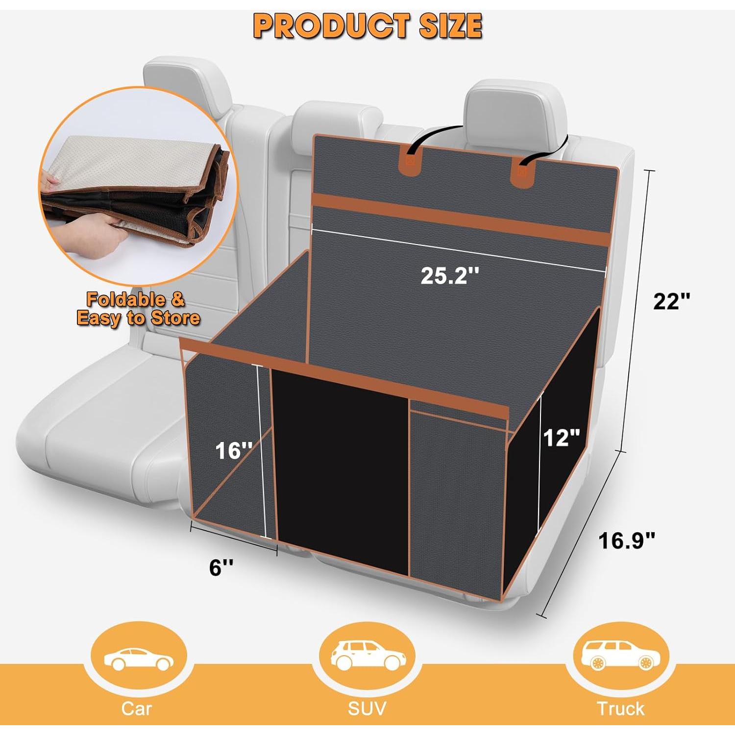 Asiento de Coche para Perros MIXJOY con Fondo Duro 64x43 cm