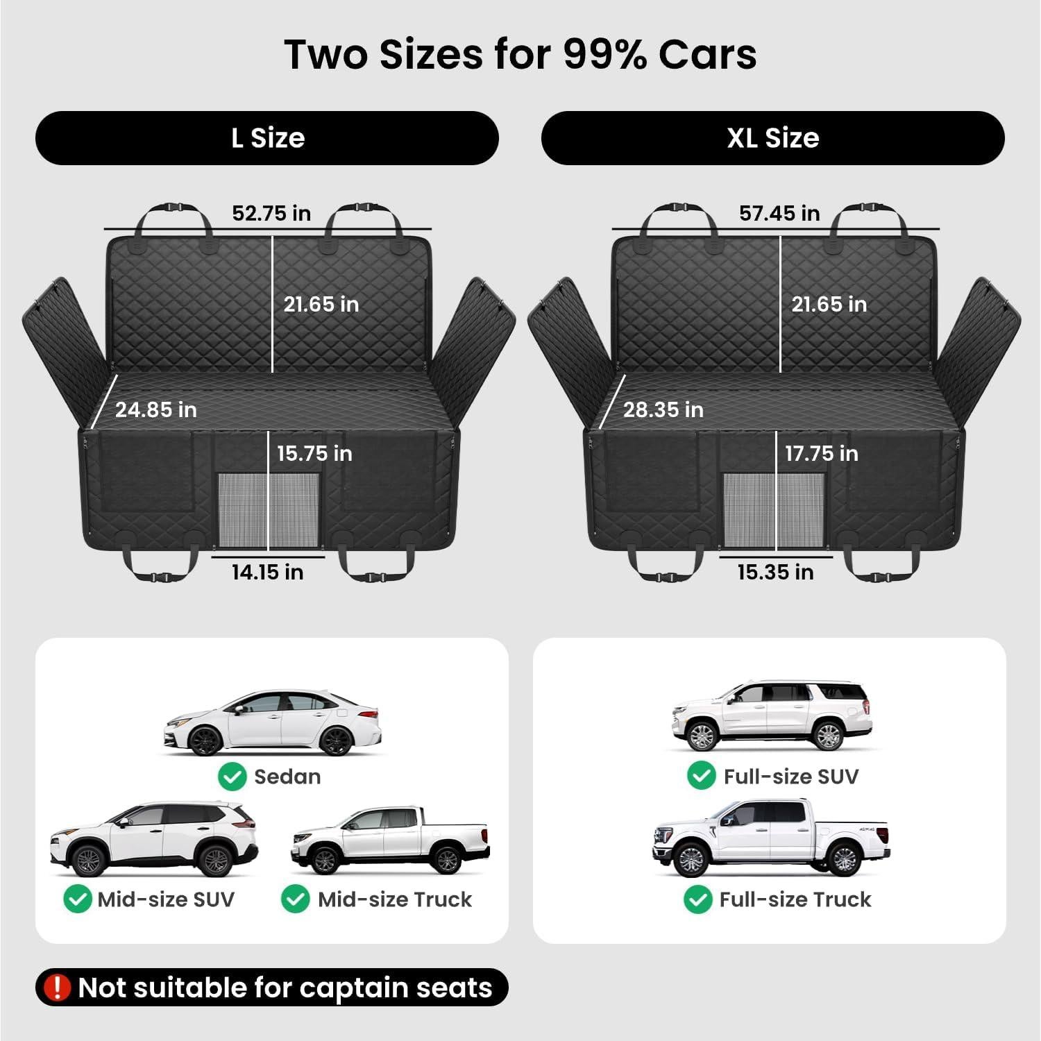 Cubierta de Asiento para Perros REEVAA XL Impermeable Negro