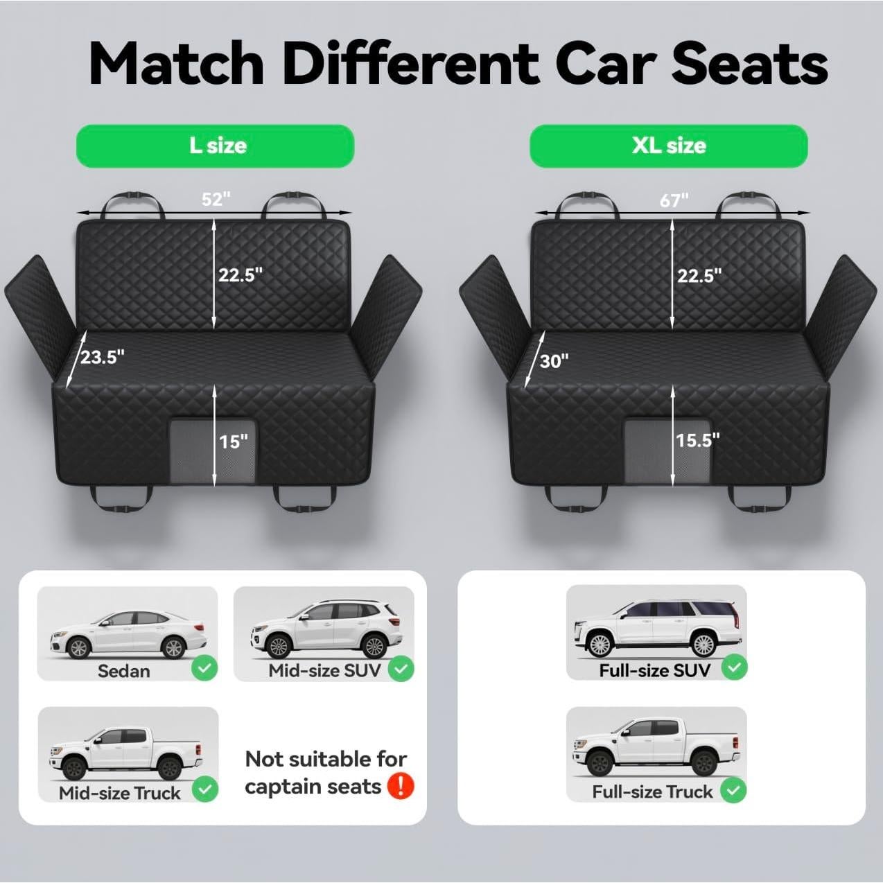 Funda de Asiento de Coche Reversible BEARCOVER para Perros L