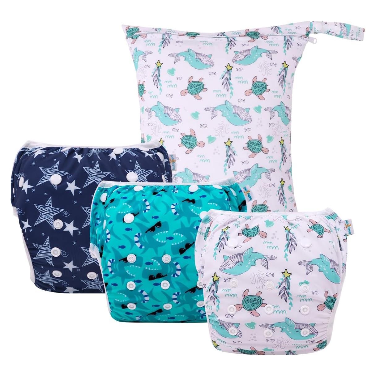 Pañales de Natación Reutilizables Babygoal - 4 Paquetes con Bolsa Húmeda