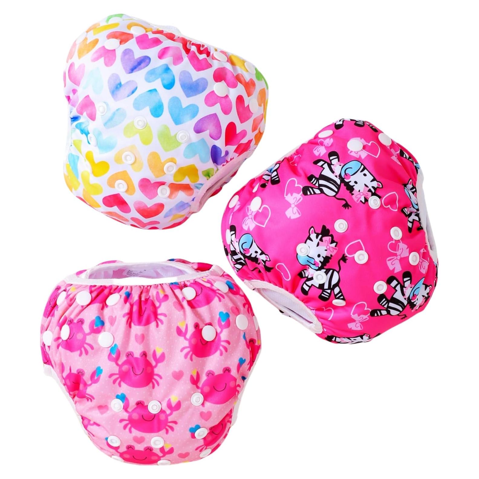 Paquete de 3 Pañales de Natación Reutilizables Bebé - Corazones y Animales