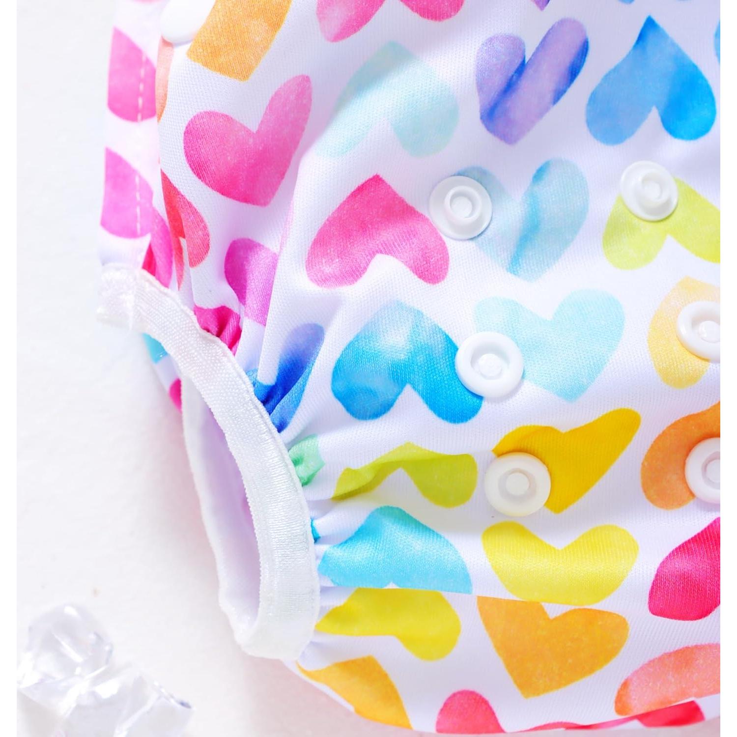 Paquete de 3 Pañales de Natación Reutilizables Bebé - Corazones y Animales