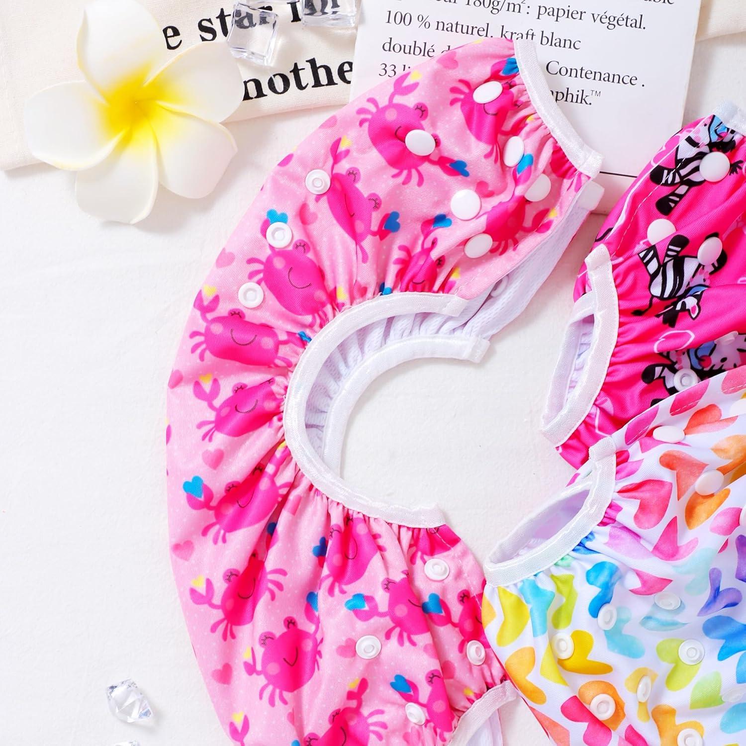Paquete de 3 Pañales de Natación Reutilizables Bebé - Corazones y Animales